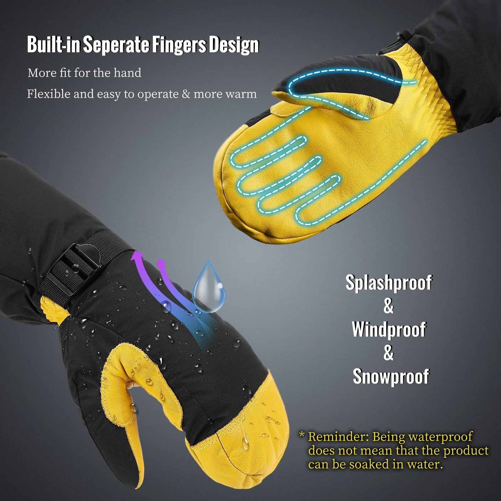 Guantes De Esquí Guantes Largos de Invierno, Manoplas de esquí, Aislamiento Guantes térmicos for Trabajo en la Nieve, for Hombres y Mujeres