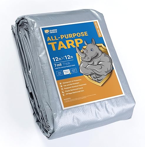 Miniatura 15 de GUARD SHIELD Lona plateada impermeable de 10 x 12 pies, cubierta de lona de polietileno multiusos de servicio medio, 7 mil