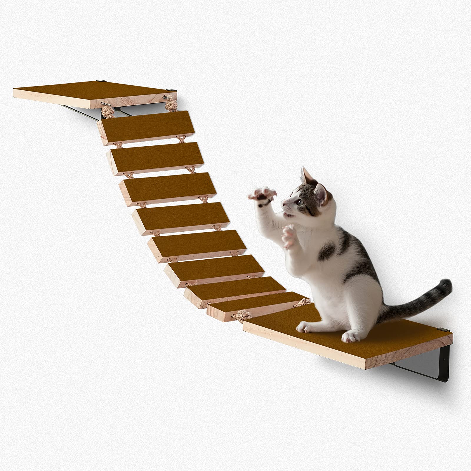 Purife Wooden Non- Slip Cat Wall Steps Stairs - Handcrafted Wall Mounted Cat Climbing Shelf, Cat Wall Bridge Ladder Wall Climber, Cat Wall Shelves & Perchs, Cat Tree Shelf Cat Post Cat Hammock Bed 2