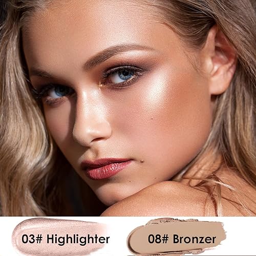 Miniatura 3 de POPMISOLER 2 unidades de resaltador de maquillaje y barra de contorno crema, barra bronceadora facial natural, kit de contorno de tonos fríos para