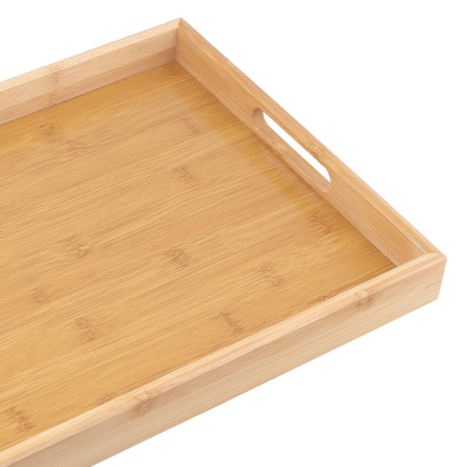 Lot de 3 plateaux de service rectangulaires en bambou avec poignées, 41 x 29 x 5 cm, plateaux de service en bois pour le thé, le café, manger des aliments