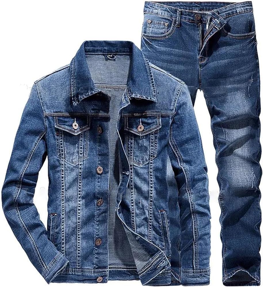 Men's Jeans Sets Simple Stretch Two-Piece Denim Suit Long Sleeve