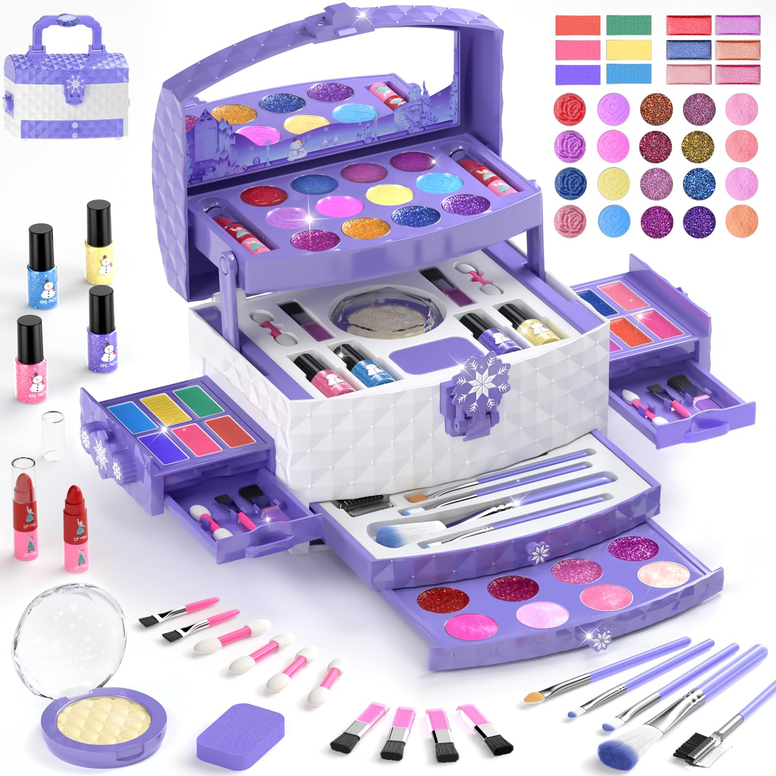 57 Pcs Kids Makeup Kit for Girls,Washable Real Cosmetic Toddler Makeup Set