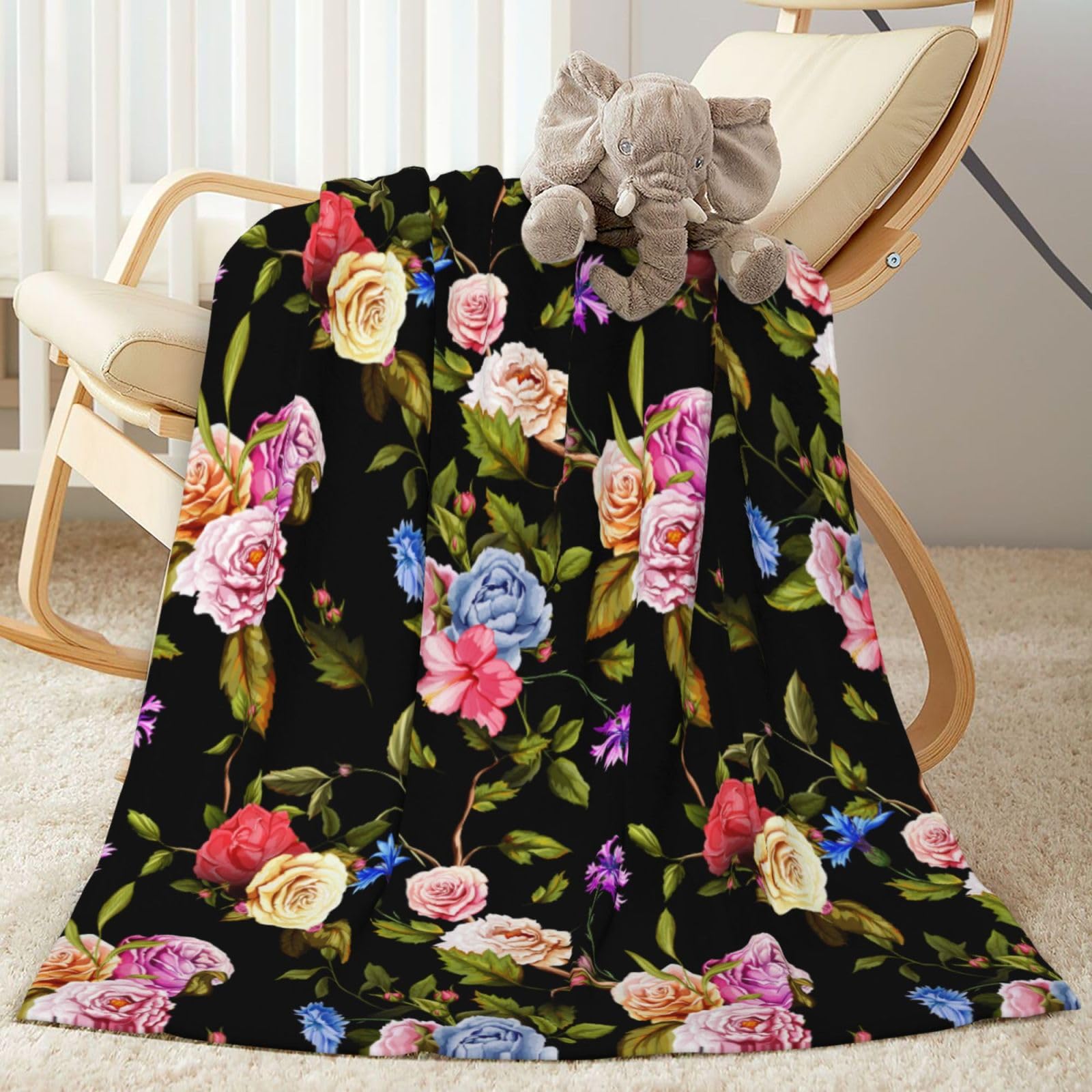 Abucaky Peony Flowers Fleece Throw Blanket Ultra Soft Cozy Decorative Flannel Blanket for Home Bed Couch Chair Travel 40x30in