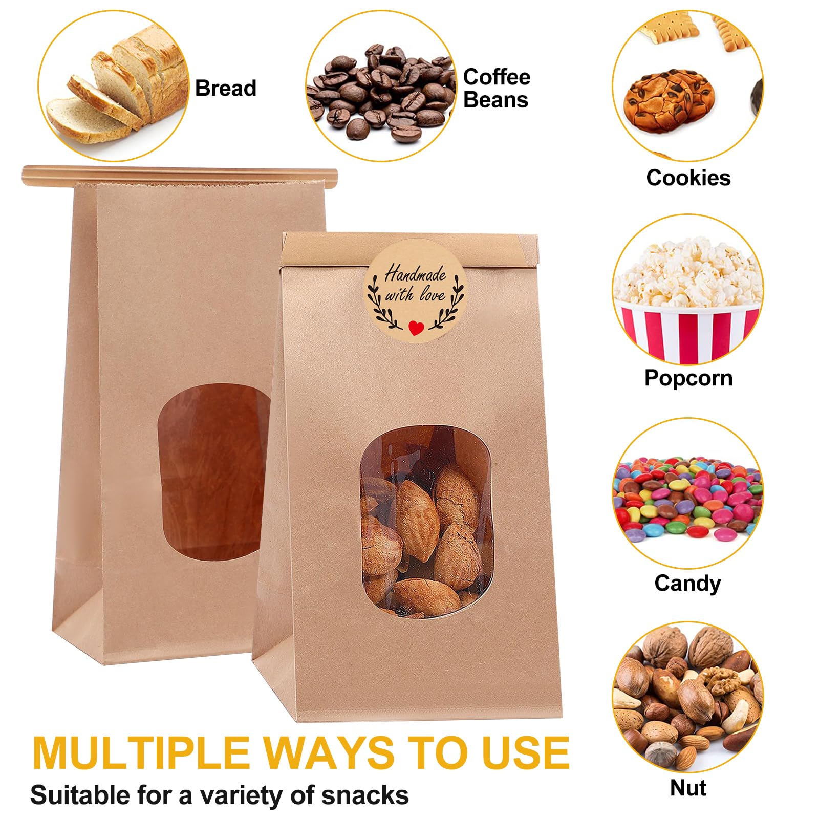 25 Sachets En Papier Kraft Avec Fenêtre Et Fermeture Zip | 17x9x6 Cm Résistants à L'huile Pour Biscuits, Bonbons - 2