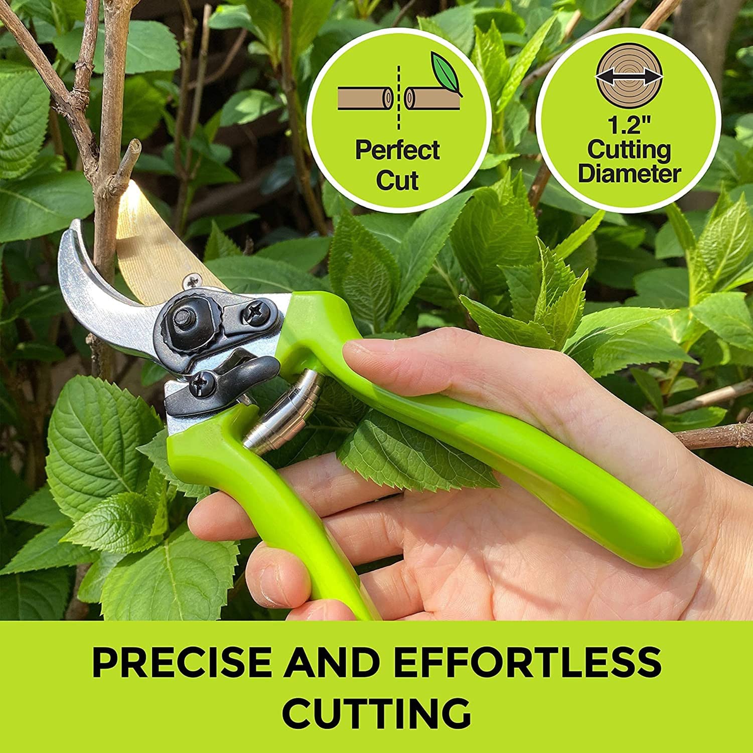 Robuste Gartenschere, Hand-Gartenschere, langlebige Klingen aus gehärtetem Titan, 1,2 Zoll Schnittdurchmesser, Klingenverriegelung, ergonomischer Griff