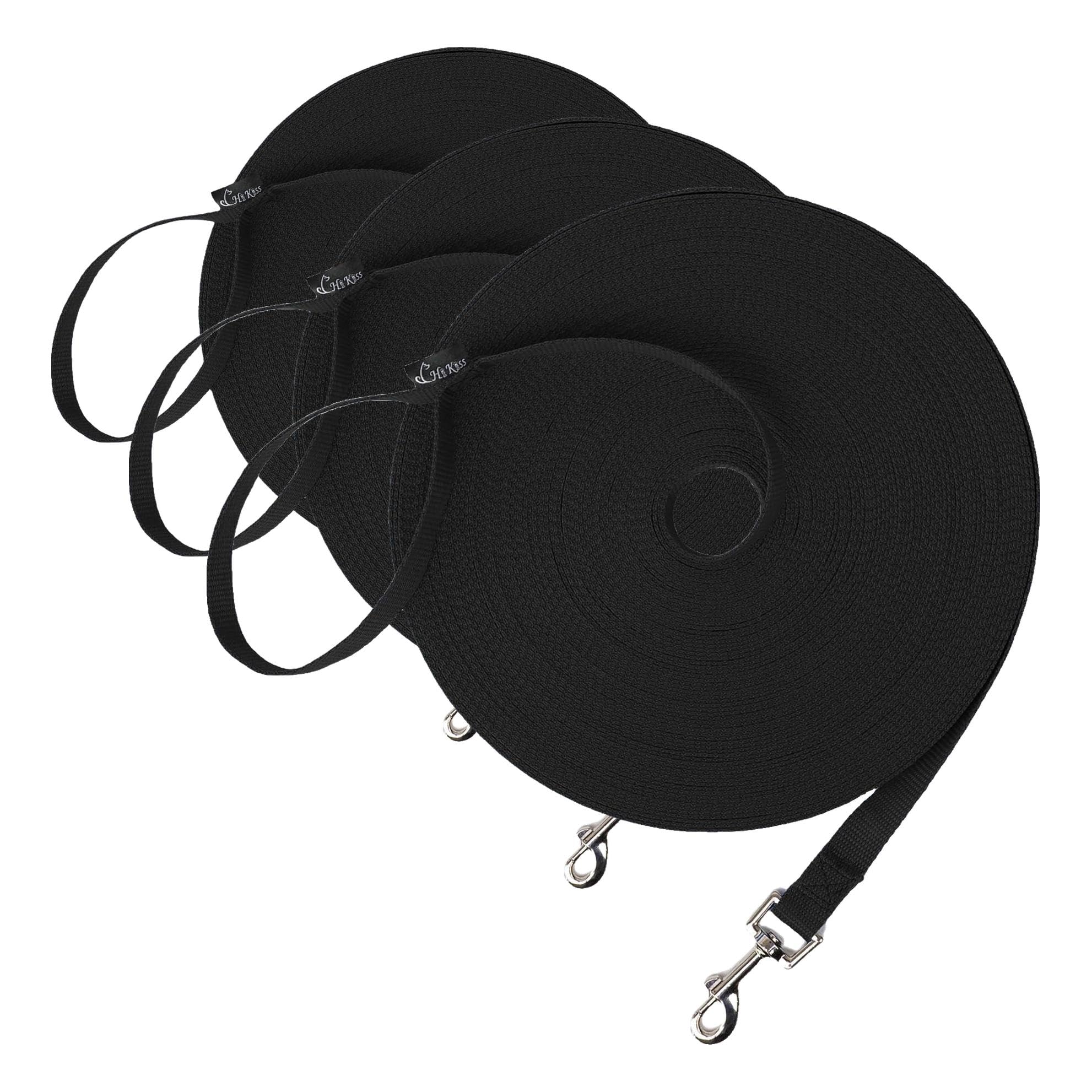 Hi Kiss Dog/Puppy Obedience Recall Training Agility Lead - 15ft 20ft 30ft 50ft 100ft Training Leash - Great for Play, Camping, or Backyard - Black 20ft (Pack of 3)