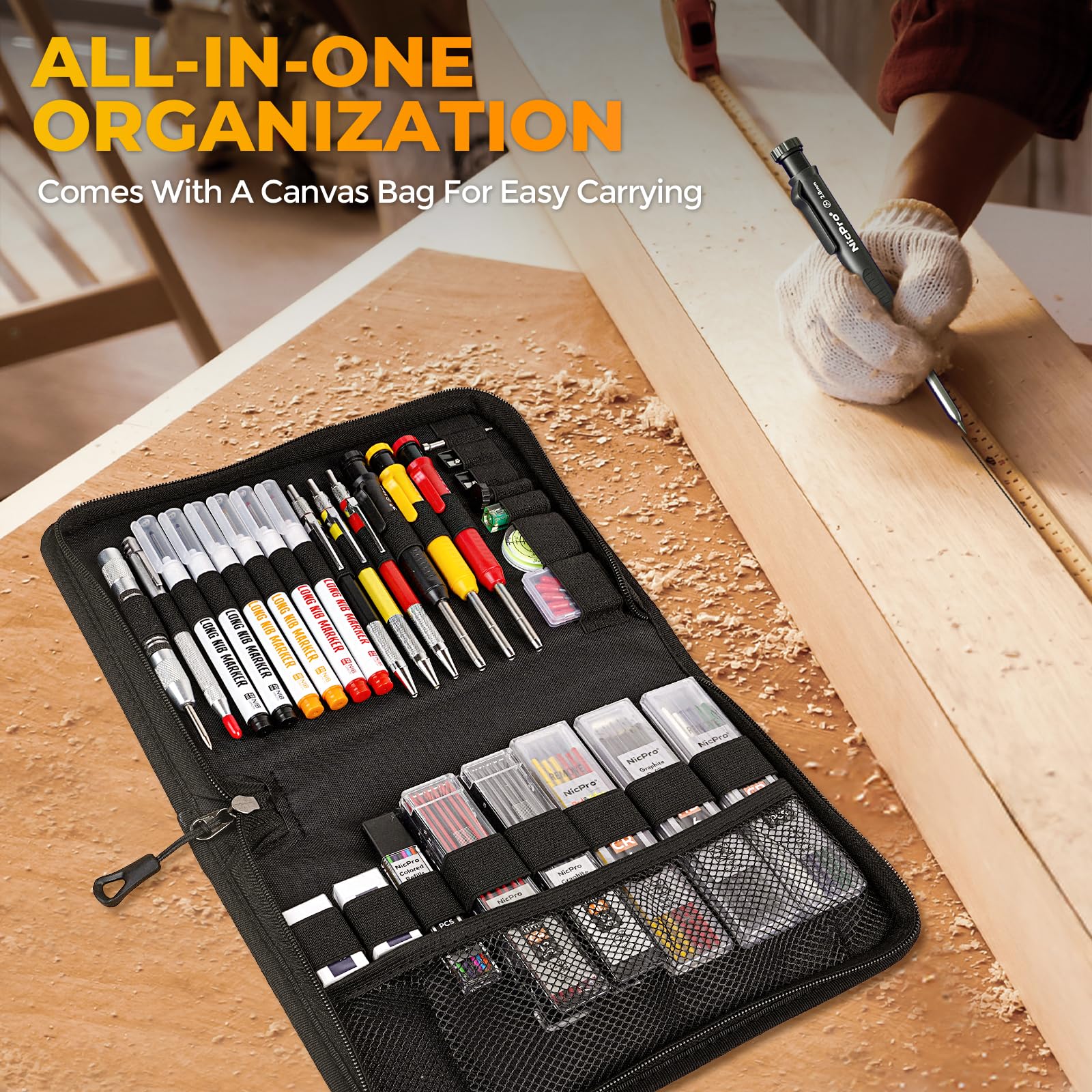 Nicpro 39 crayons chantier, crayons de charpentier mécaniques avec 102 recharges, Marqueurs à pointe longue, Outil de traçage en carbure et Crayons de construction pour architecte et menuisier