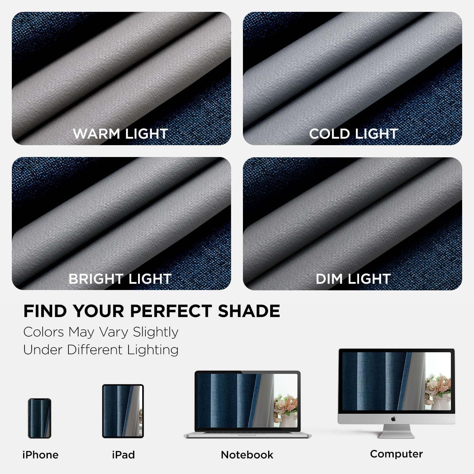 Joydeco Tende 100% oscuranti, foderate, larghezza 117 x lunghezza 137 cm, effetto lino, con occhielli, isolamento termico, con strato posteriore, per soggiorno e camera da letto, blu navy, 2 pannelli