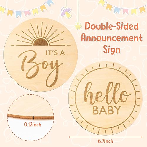 Miniatura 2 de R HORSE Letrero de madera con texto en inglés It's a Boy Hello Baby Gender Reveal Anuncio Grabado Boho Sun Recién Nacido Embarazo Anuncio Foto
