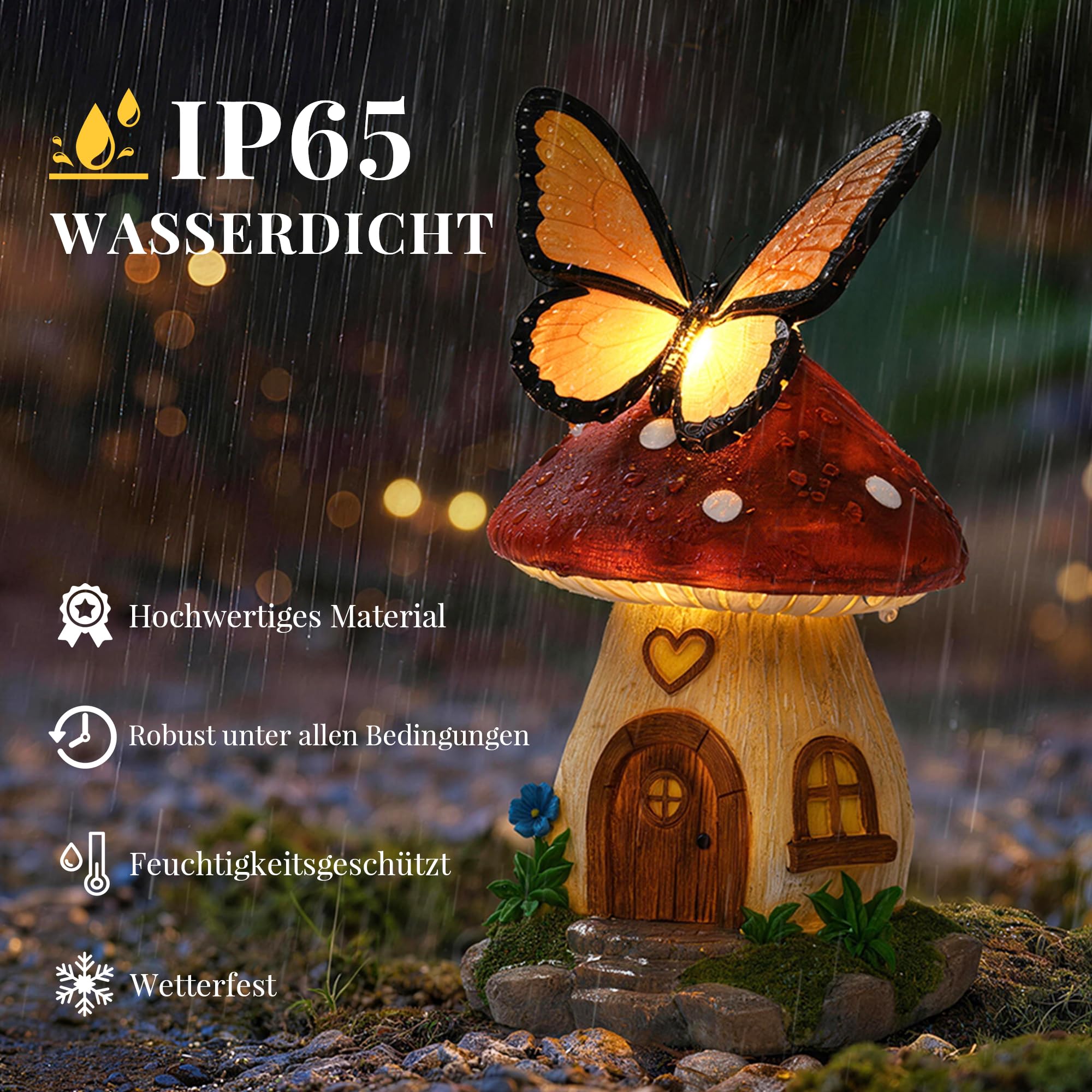 GIGALUMI Solar Schmetterlings Pilzhäuser, Gartendeko für Außen, Geschenke für Mama, Muttertagsgeschenke, Wasserfeste Pilz Gartendekoration für Garten, Terrasse, Geburtstagsgeschenk für Frauen - 4