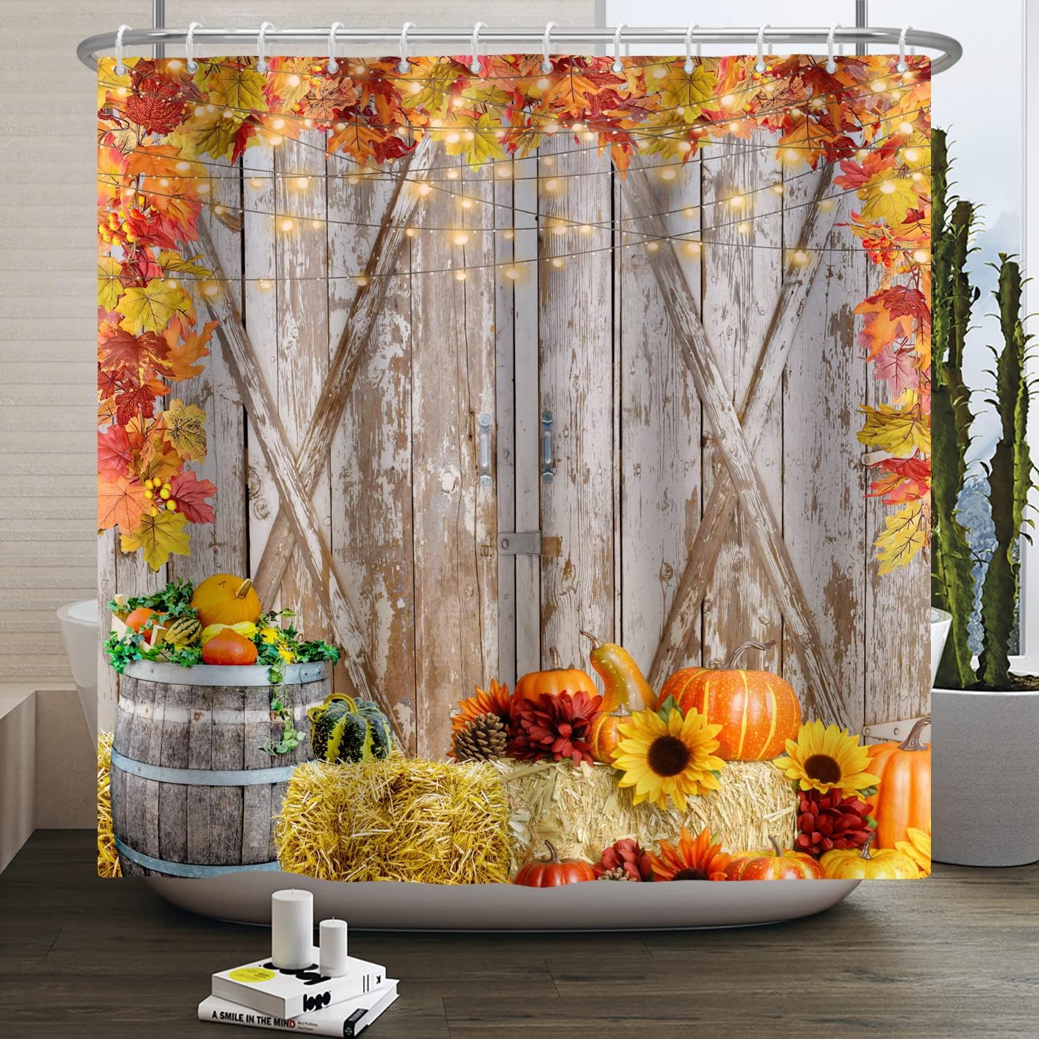 Amazon.com: Fall Shower Curtain Farmhouse Autumn Harvest Pumpkin Fruit ...