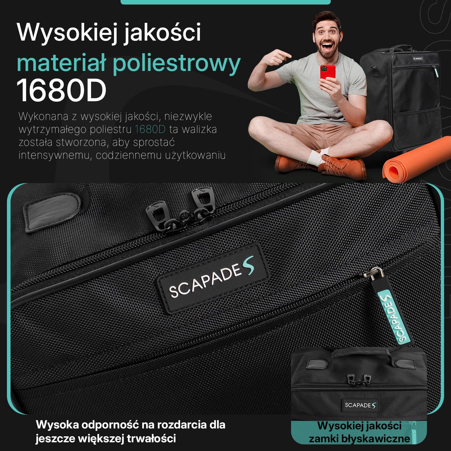 Scapade AirMini Bagaż Pod Siedzenie 40x30x20 cm – Ultralekka składana walizka kabinowa, darmowy bagaż Ryanair, kompaktowa torba na kółkach, kieszeń przednia, wodoodporna