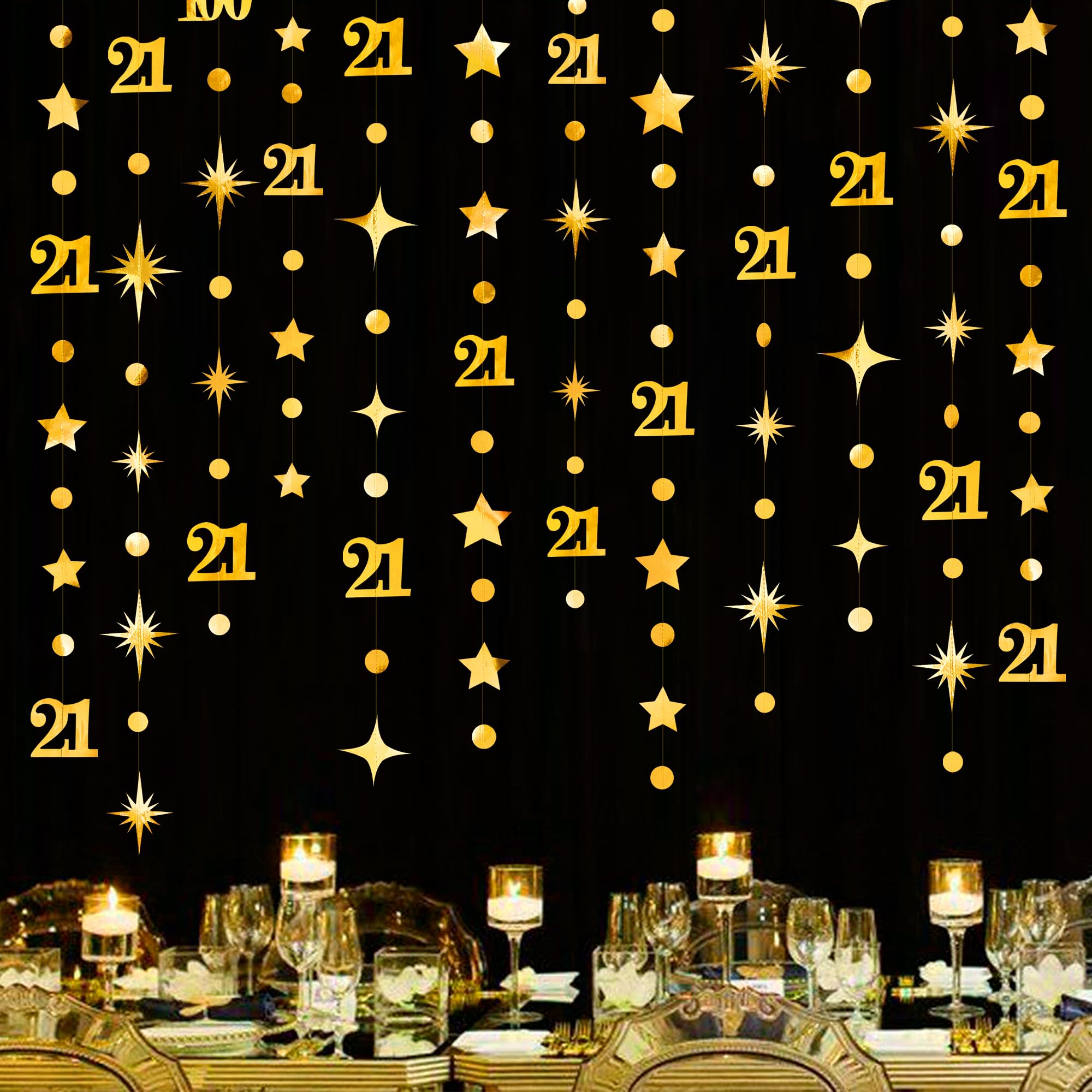 Gold 21st Birthday Decorations Number 21 Star Garland