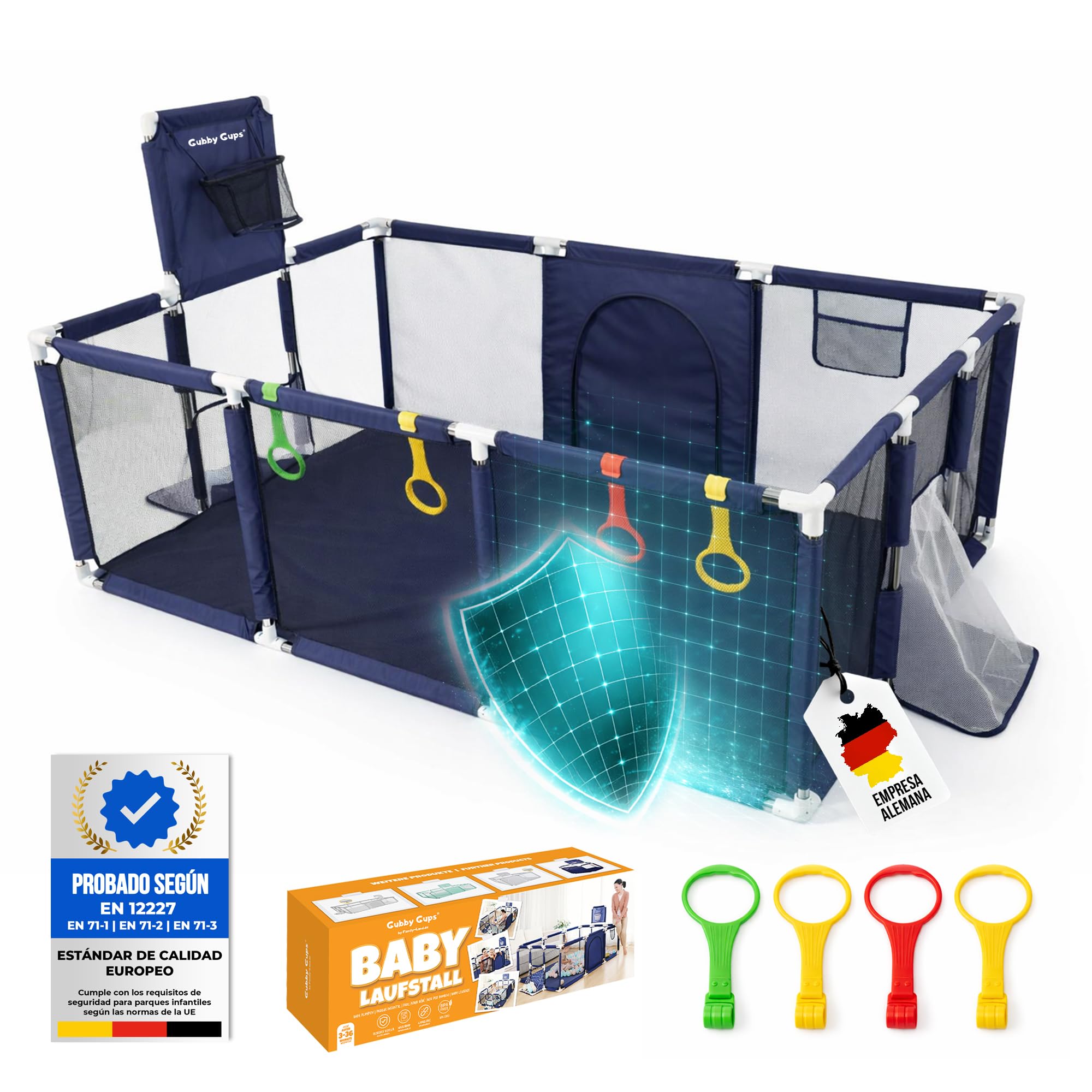 Parque Infantil Bebé XXL 180x122 cm con Canasta y Portería de Fútbol | Parque infantil XXL con malla transpirable, anillas para primeros pasos, canasta de baloncesto, portería de fútbol.
