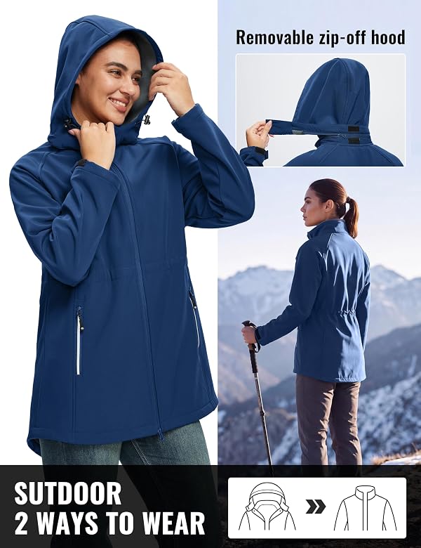 MoFiz Women's Softshell Jacket with Removable Hood Fleece Lined Windbreaker by MoFiz - Used condition - Image 5