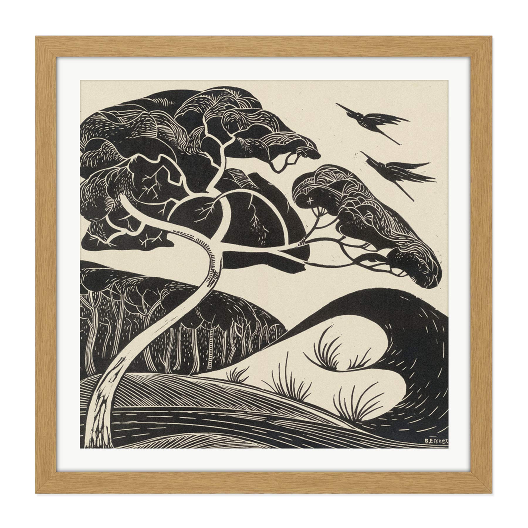 Artery8 Bernard Essers Dune Landscape Graphic Art Square Wooden Framed Wall Art Print Picture 16X16 Inch