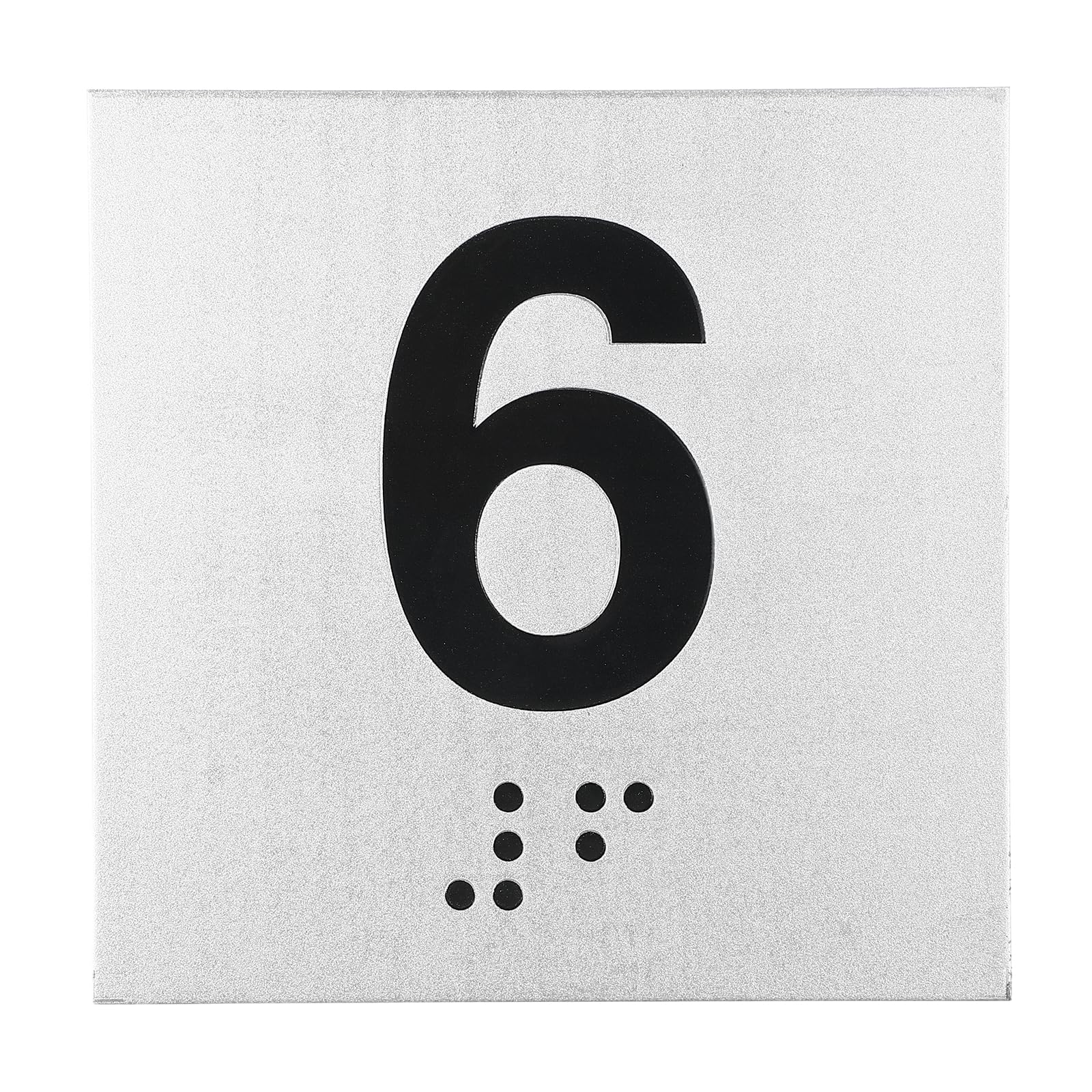 PATIKIL Exam Room Number Sign, 4" x 4" Number 6 Sign with Braille and Tactile Self-Adhesive Identification for Test Center Office Assistance, Black on Silver