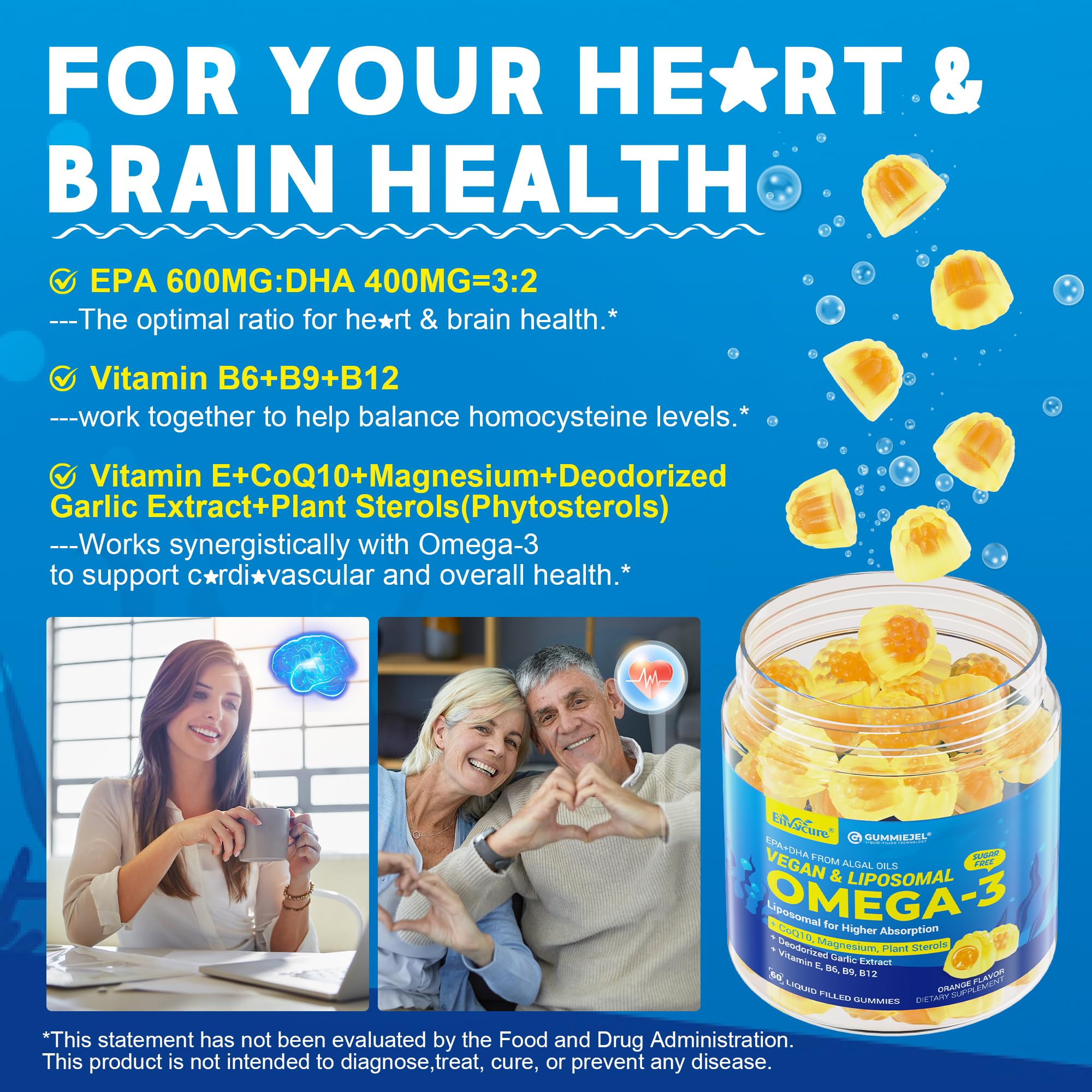 Omega-3 Gummies + CoQ10+ Magnesium- EPA 600mg & DHA 400mg, Fish Oil Omega 3 Supplements Alternative for Women Men Adults - from Vegan Algae Oil- Liposomal Form - with Plant Sterols, Garlic, Sugar Free — Amazon image 5