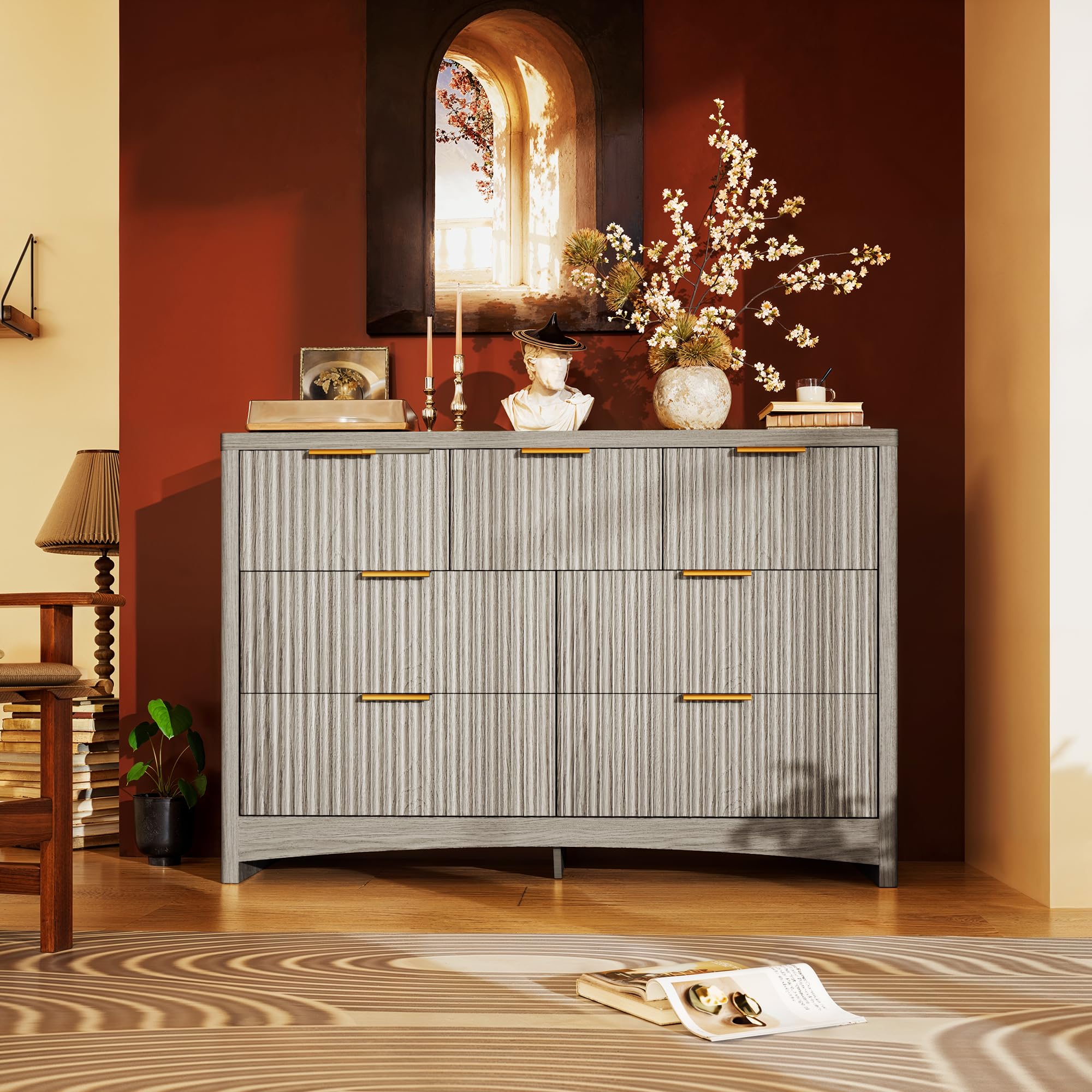 Amazon.com: Marsail Fluted 7-Drawer Wide Wooden Dresser, Smooth Gliding  Drawers & Large Capacity Storage Space, Modern Organizer Cabinet for  Bedroom or Hallway, Light Grey : Home & Kitchen