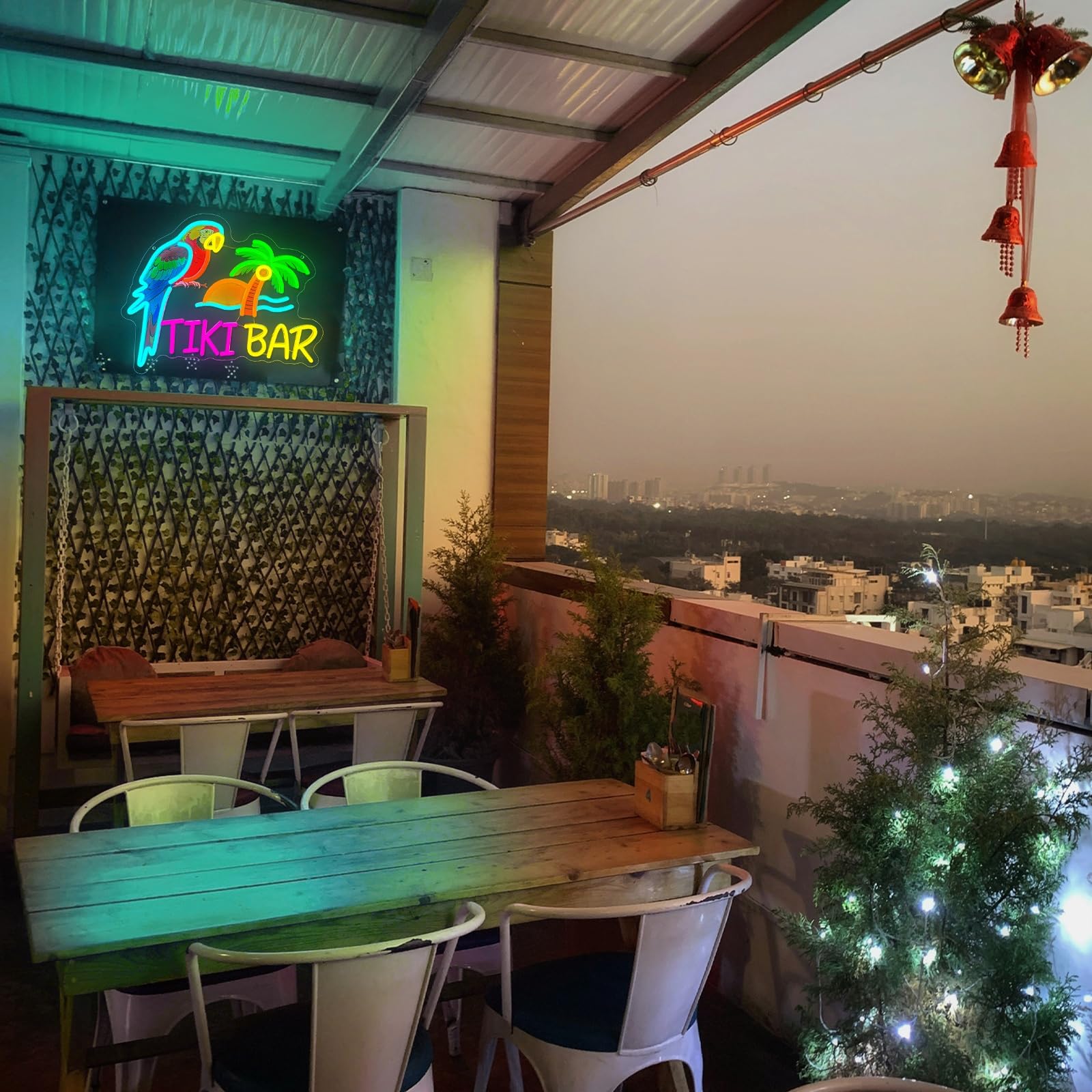 Tiki Bar Targa neon tropicale pappagallo palma LED luce al neon alimentata tramite USB, dimmerabile, spiaggia, tramonto, bar, illuminazione a LED, decorazione da parete per casa, grotta degli uomini