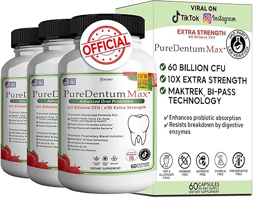 Miniatura 11 de PureDentum para la salud de las encías y los dientes y el aliento fresco, 40 mil millones de UFC Probióticos orales avanzados para el mal aliento