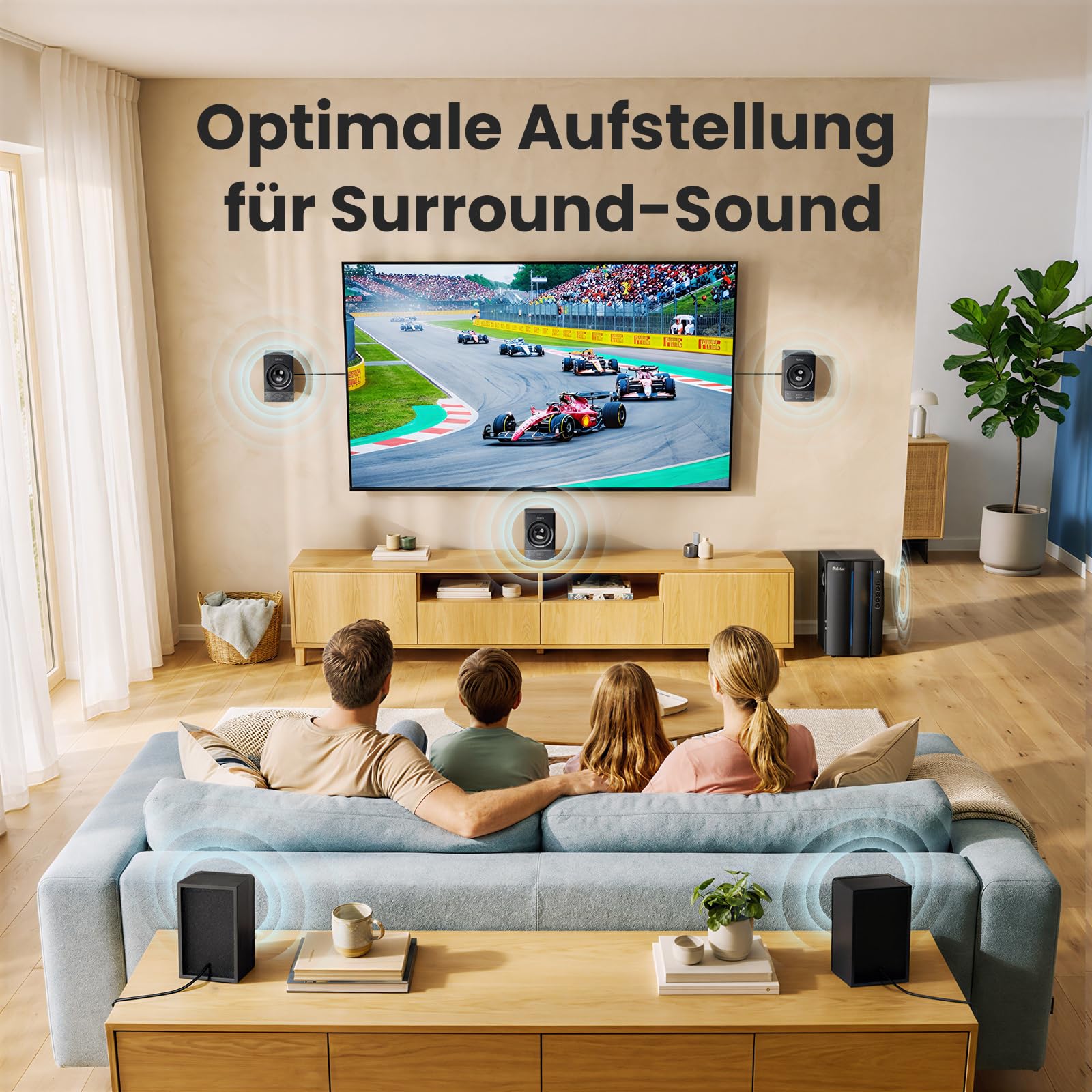Bobtot Surround Sound System Heimkinosystem – 800W Spitzenleistung, 16,5-cm-Subwoofer, 5.1 soundsystem-Lautsprecher, ARC, optischer AUX, Bluetooth US-zu-EU-Netzsteckeradapter im Lieferumfang enthalten