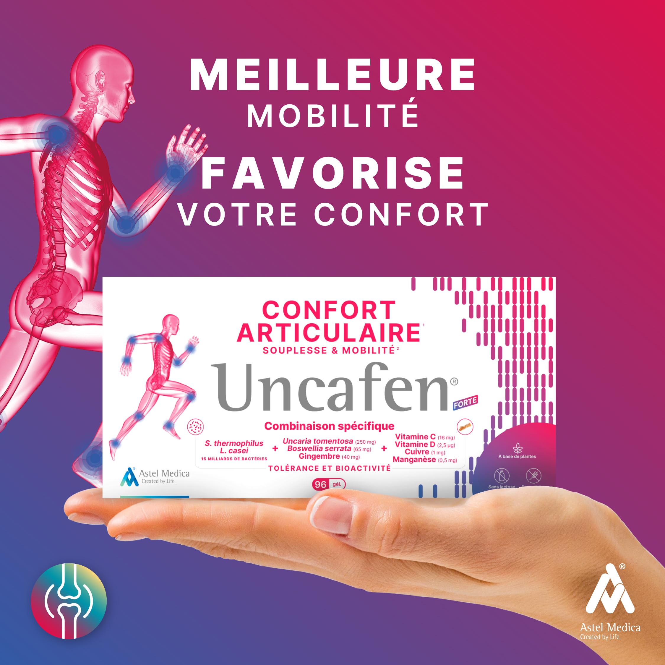 Probiotiques - Souplesse & Mobilité articulaire - Formule innovante à base de plantes (Uncaria) - Complément alimentaire naturel - 96 gélules