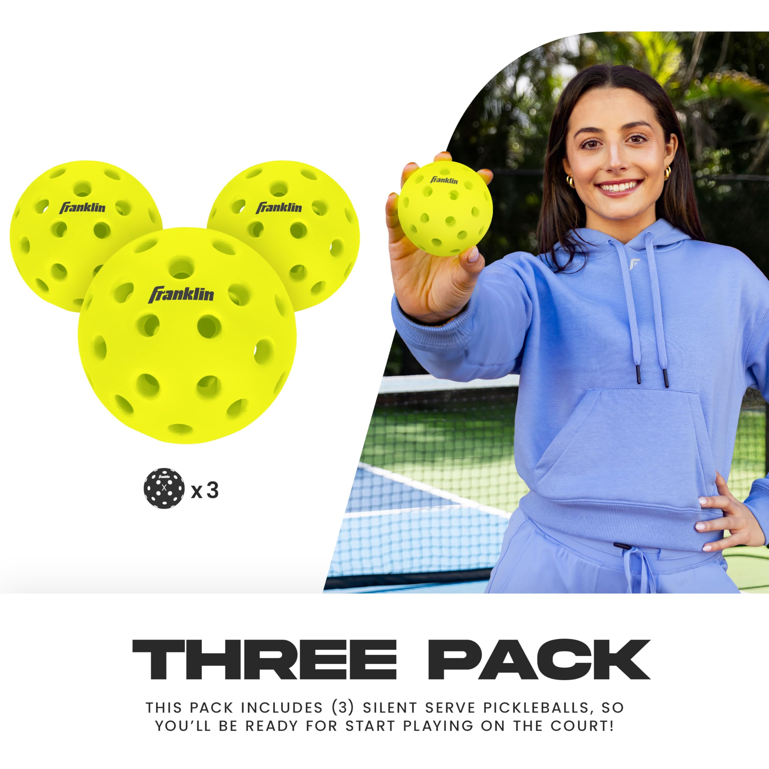 Franklin Sports Silent Serve, Palline da Pickleball, silenziose, riduzione del Rumore, Gioco Silenzioso, Confezione da 3