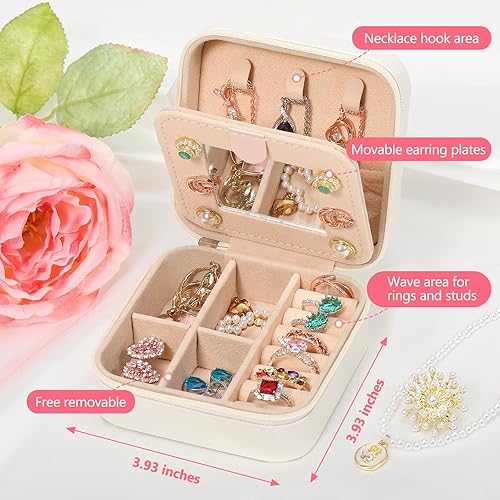 Vista 2 de CHMI Joyero de viaje, joyero de viaje blanco, organizador de joyas de viaje, regalos de viaje para mujeres y niñas, caja organizadora de joyas