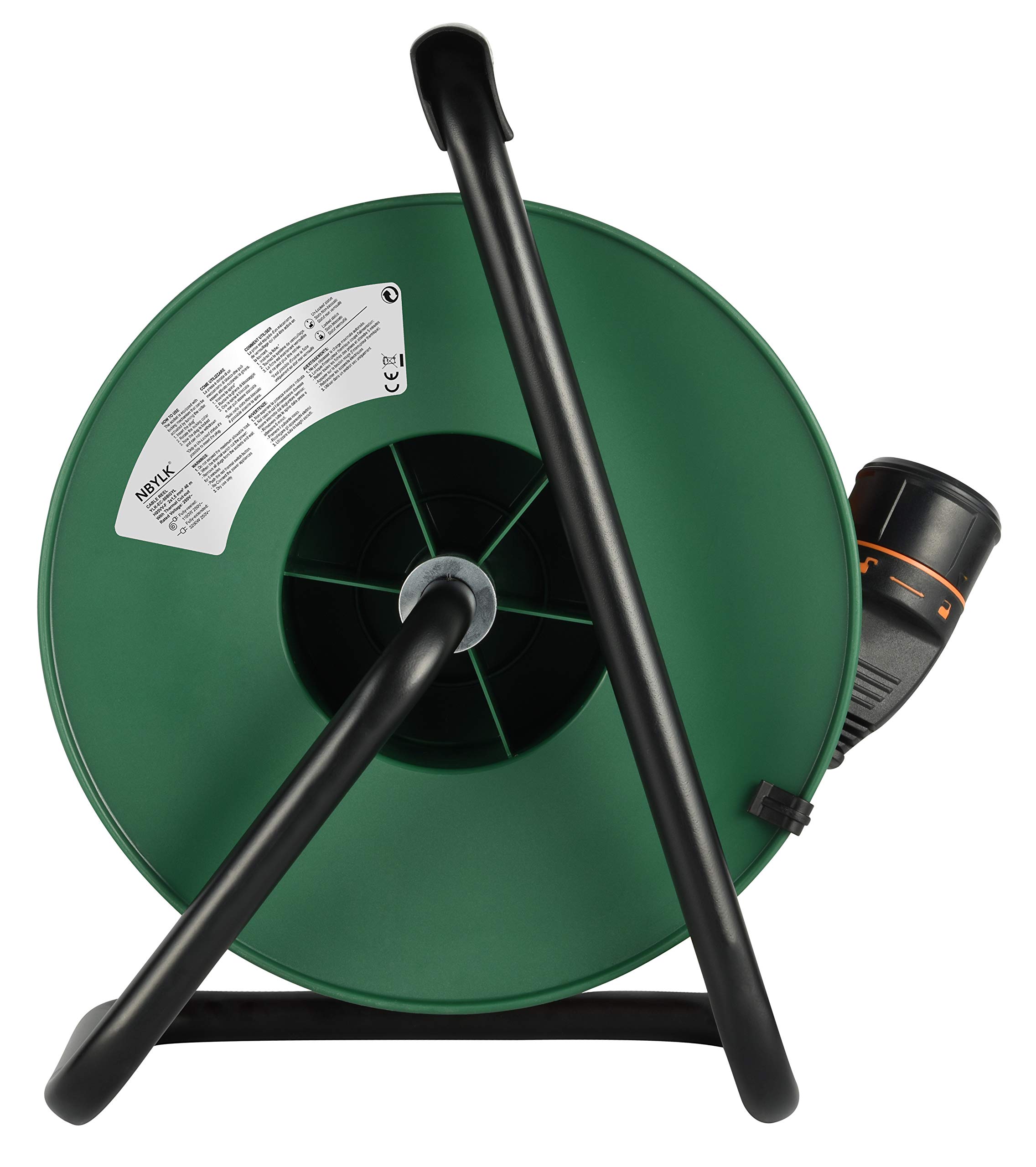 Electraline 49248 Rallonge Prolongateur Jardín avec Enrouleur 40M 2x1.5mm européenne Electralock équipée d'un système de Verrouillage Qui empêche la déconnexione fiche-Prise, Noir/Orange & Zenitech