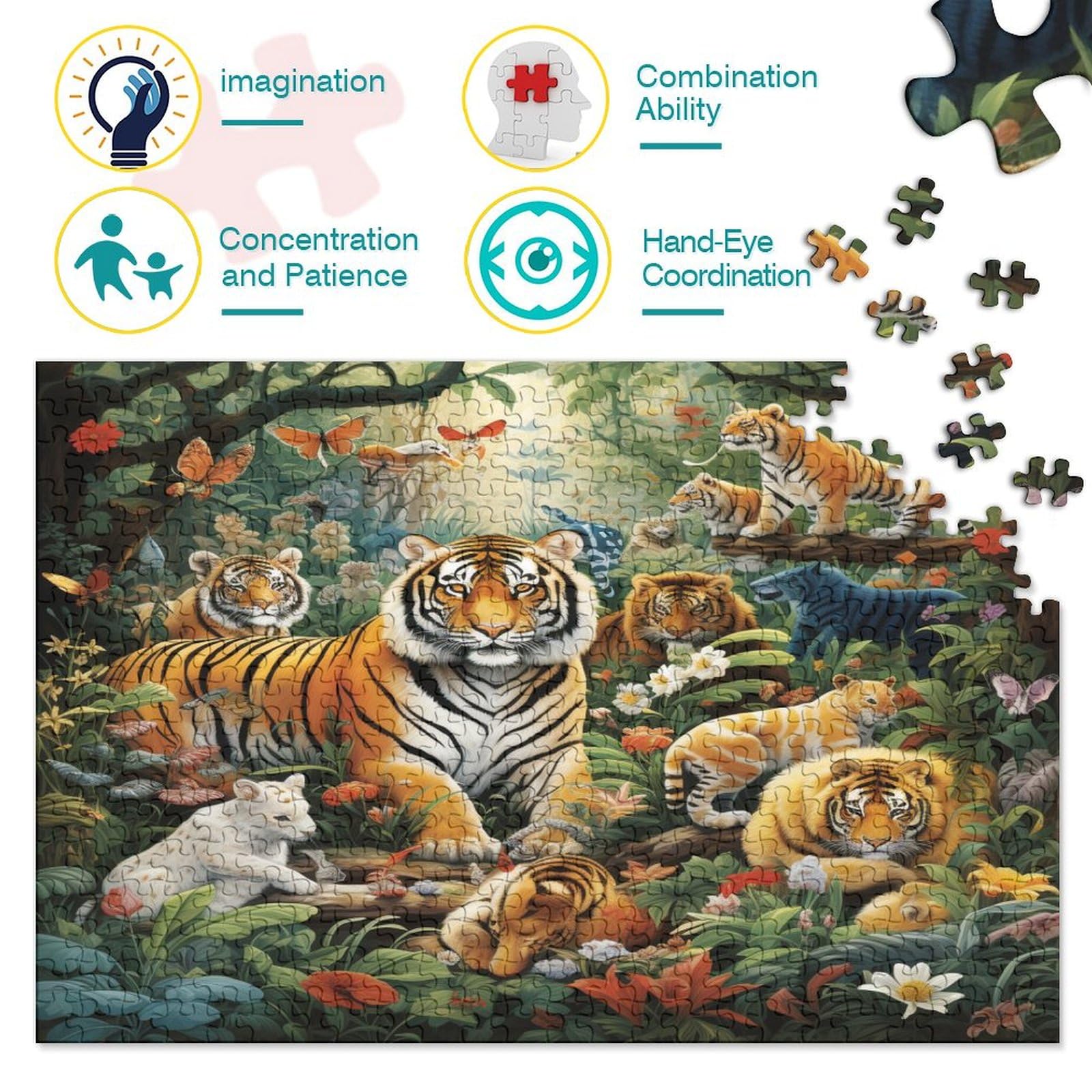 Jungle Animals Puzzle 1000 sztuk Puzzle Dla Dorosłych Drewniane Puzzle Gra Edukacyjna Dla Dorosłych Wyzwanie Zabawka Prezent Dla Wszystkich Kobiet I Mężczyzn 1000 sztuk (75 x 50 cm)