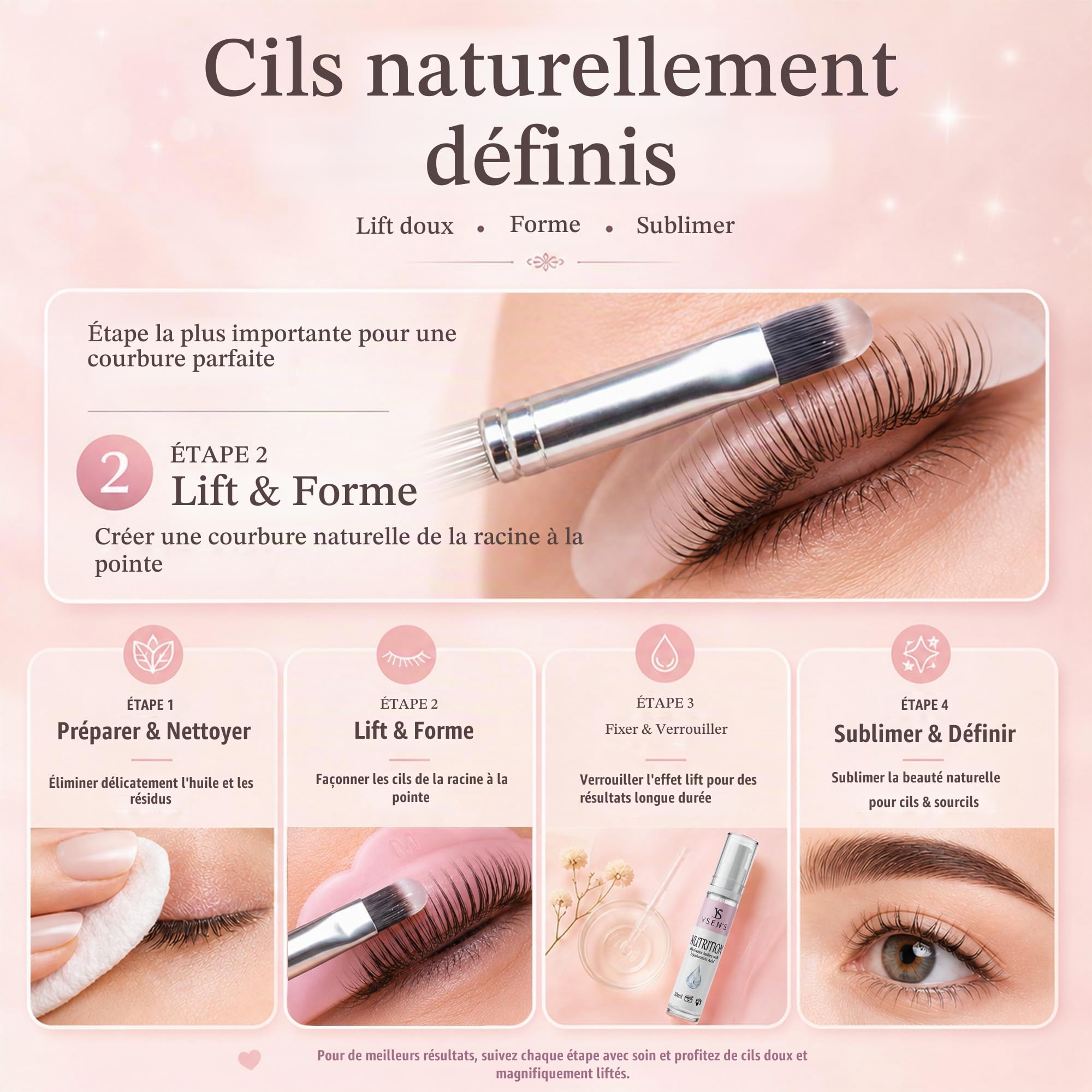 YSEN’S Kit Rehaussement de Cils, Brow Lift Kit Sourcil, 10 Utilisations | Kit rehaussement de cils avec 20 sachets, 4 paires de coussinets et accessoires, jusqu’à 10 utilisations.