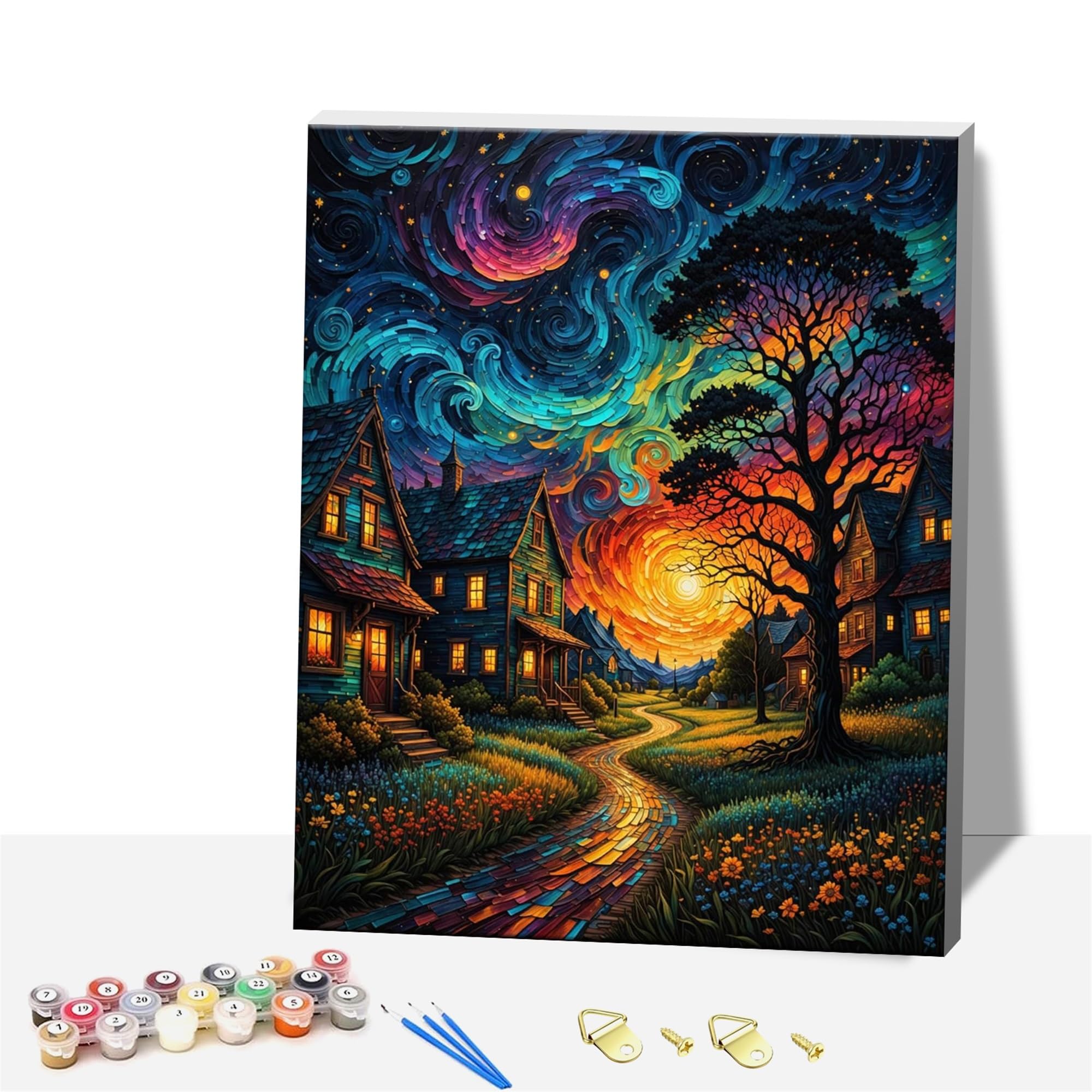 Formeyart Abstract Landscape Framed Paint By Numbers For Adults,Painting By Number With Frame Kits Canvas,Easy Cheerful Painting Diy For Beginners,Home Wall Decor (Abstract)