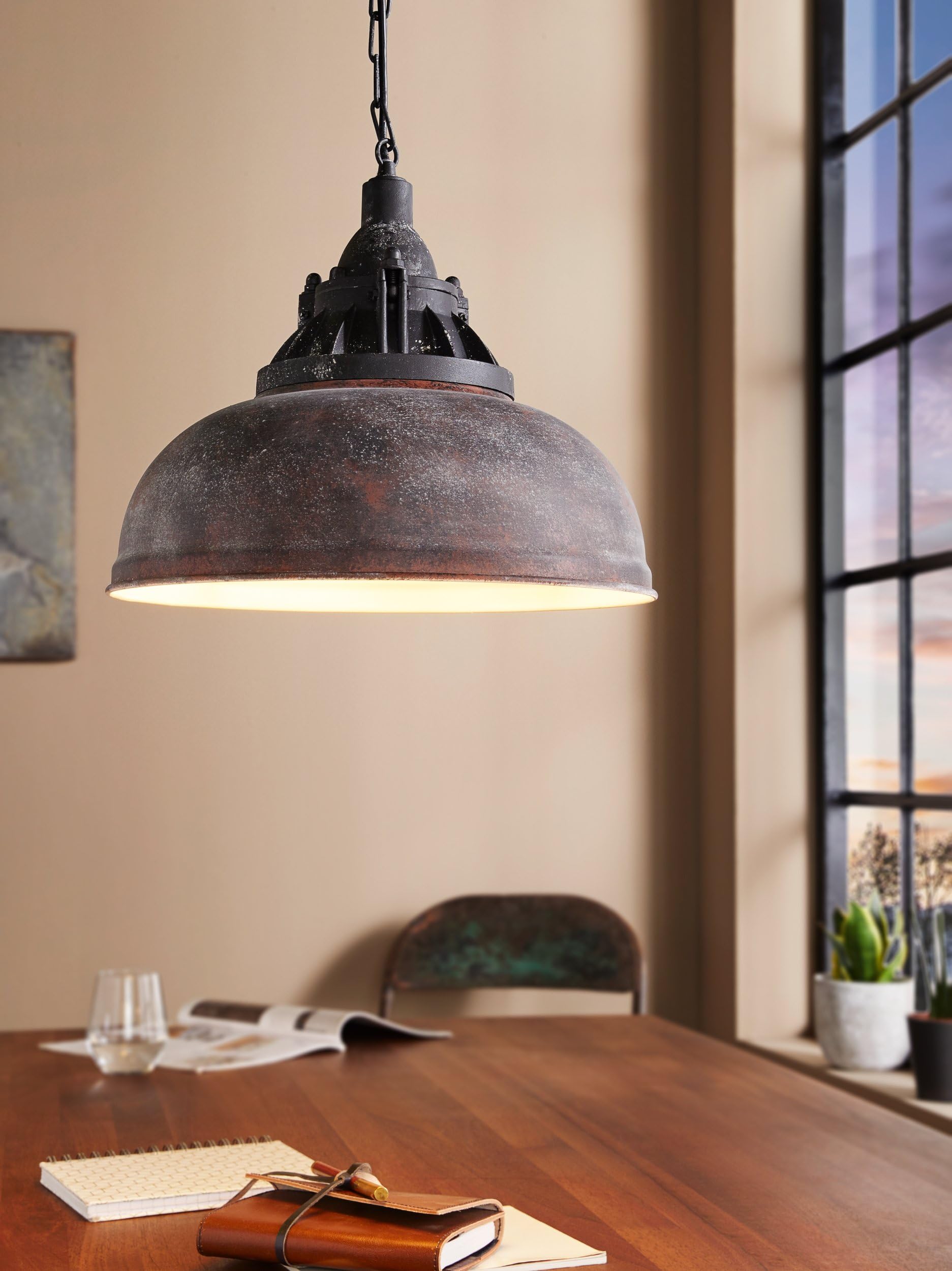 EGLO Hängeleuchte Grantham 1 1 flammige Vintage | Pendelleuchte im Industrial Design, Retro Hängelampe aus Stahl in Rostoptik, E27 Fassung