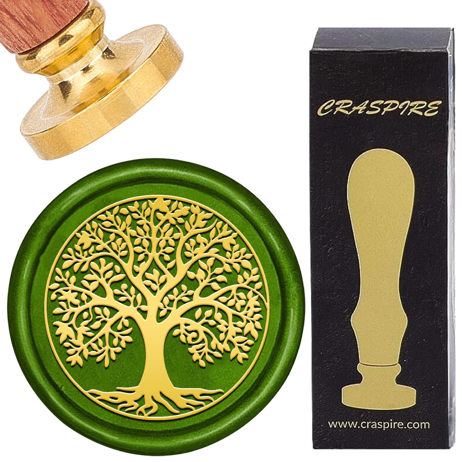 CRASPIRE Wax Seal Stamp 1.18In/30mm Tree of Life Reusable Stamps Plant Patterns Vintage Print Wooden Handle Durable Vintage Brass Head Replacement for Creative Gift Envelopes Invitation Decoration DIY โ image 1