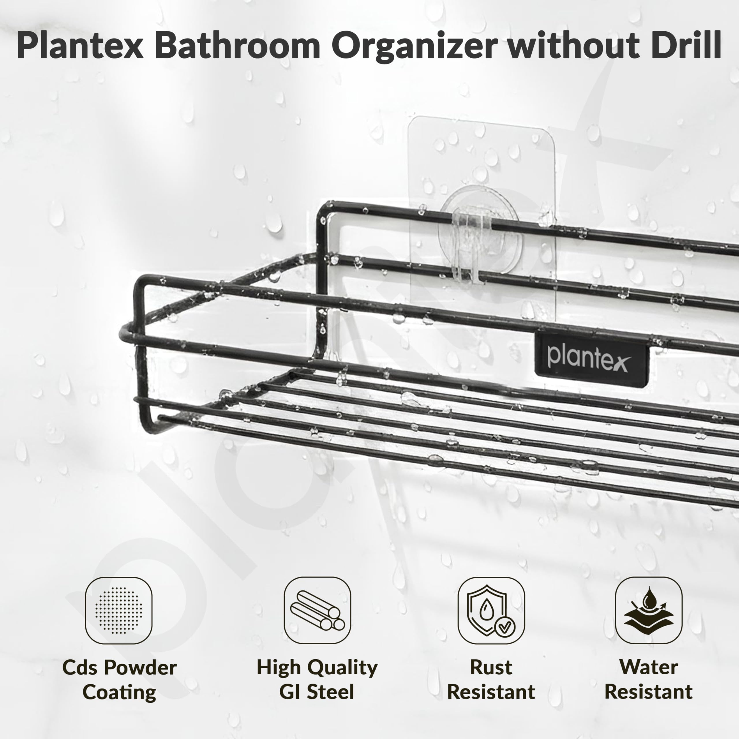 Plantex Self Adhesive Bathroom Shelf Rack/Bathroom Organiser Without Drill/GI-Steel Shelf for Kitchen with Magic Stickers/Bathrooms Accessories- (12x5 inches,Black) — Amazon image 3