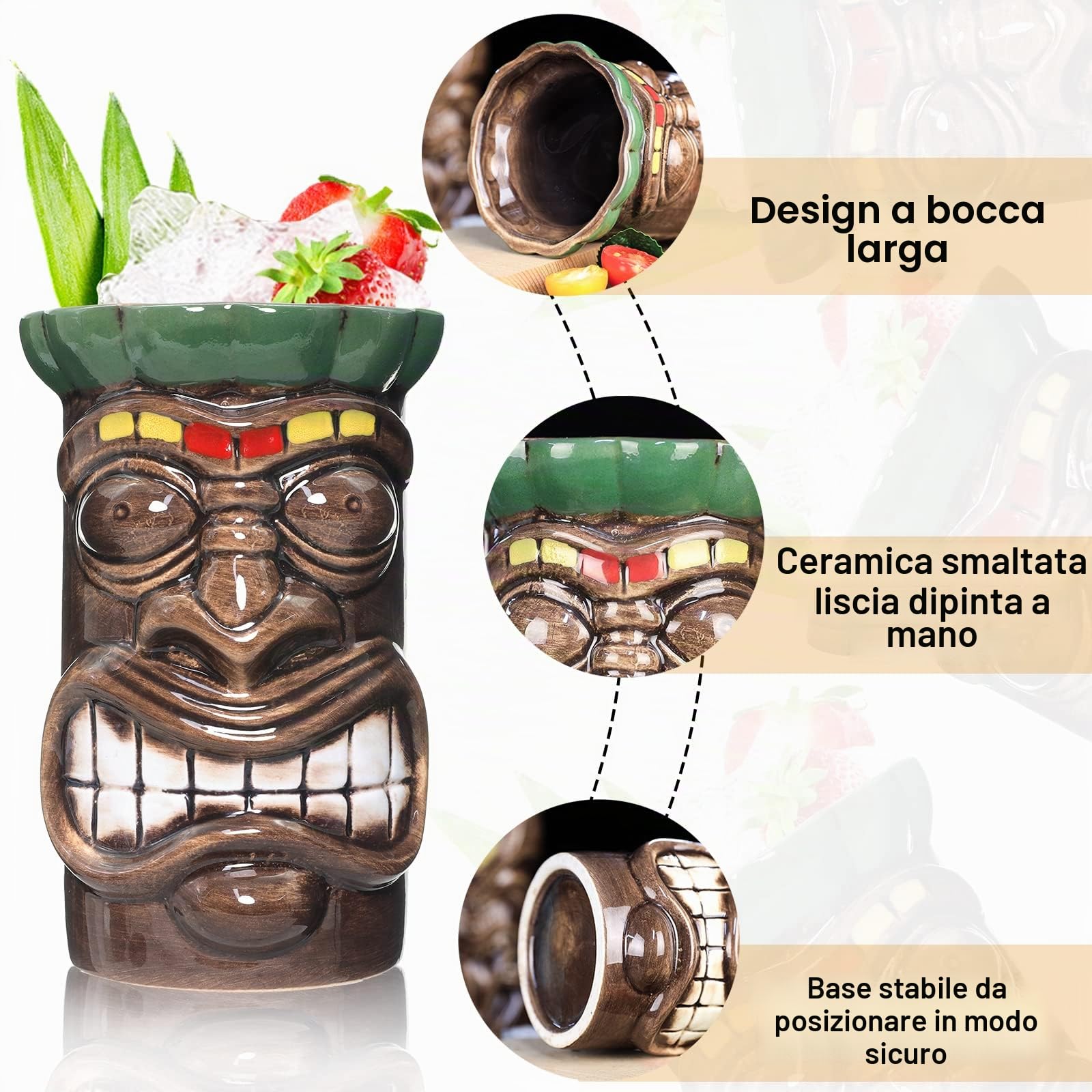 SuproBarware Tiki - Set di 8 tazze in ceramica hawaiana per feste, cocktail Tiki bar, tazze tropicali di alta qualità per feste esotiche