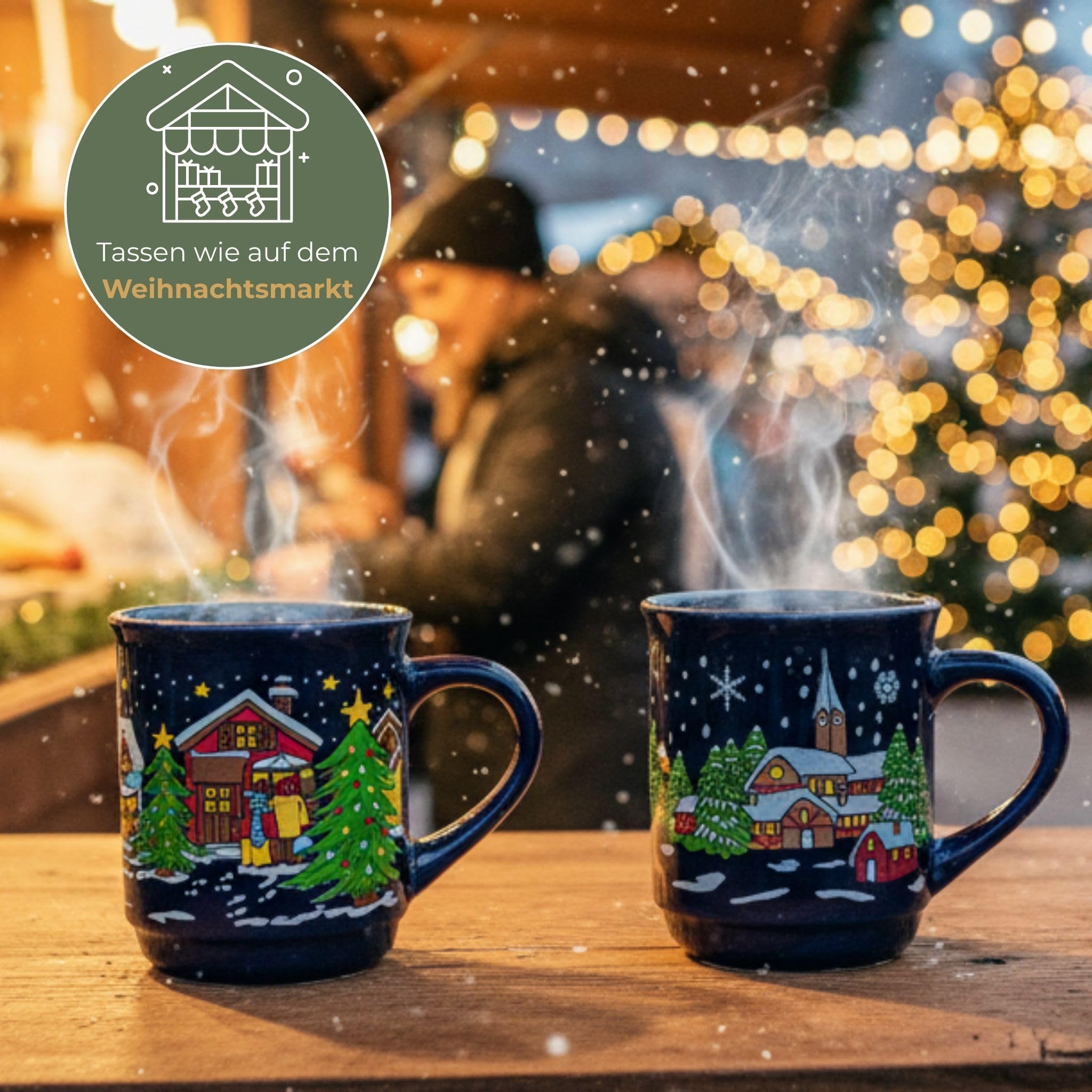 Schöne Weihnachtstassen im 36 Stk. Karton - Große 300 ml Weihnachtsmotiv Kaffee-Tassen in rot, weiß