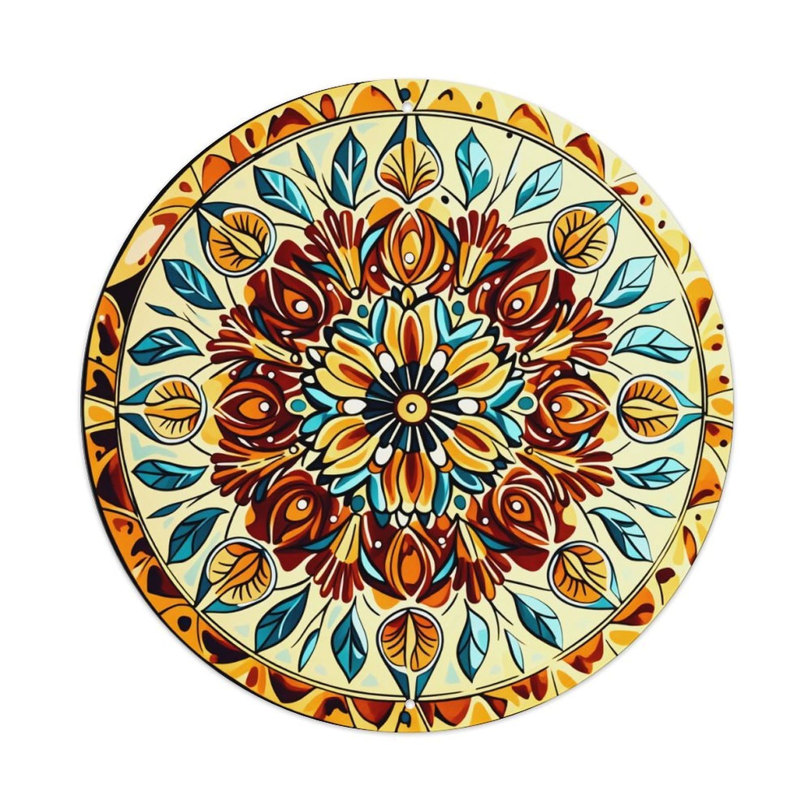Colorful Floral Mandala Design Pattern_1 Round Tin Sign Vintage Style Metal Sign Home Bar Garden Wall Plaque Decor Metal Poster 8x8 Inch