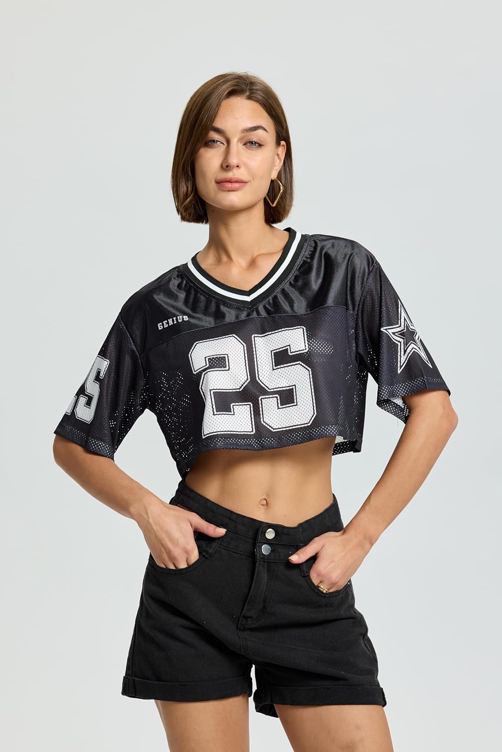 QJQ Jersey Shirts for Women Y2K Crop Tops Streetwear V Neck Half Sleeve Graphic T Shirts Football Soccer Tee Tops - Image 7