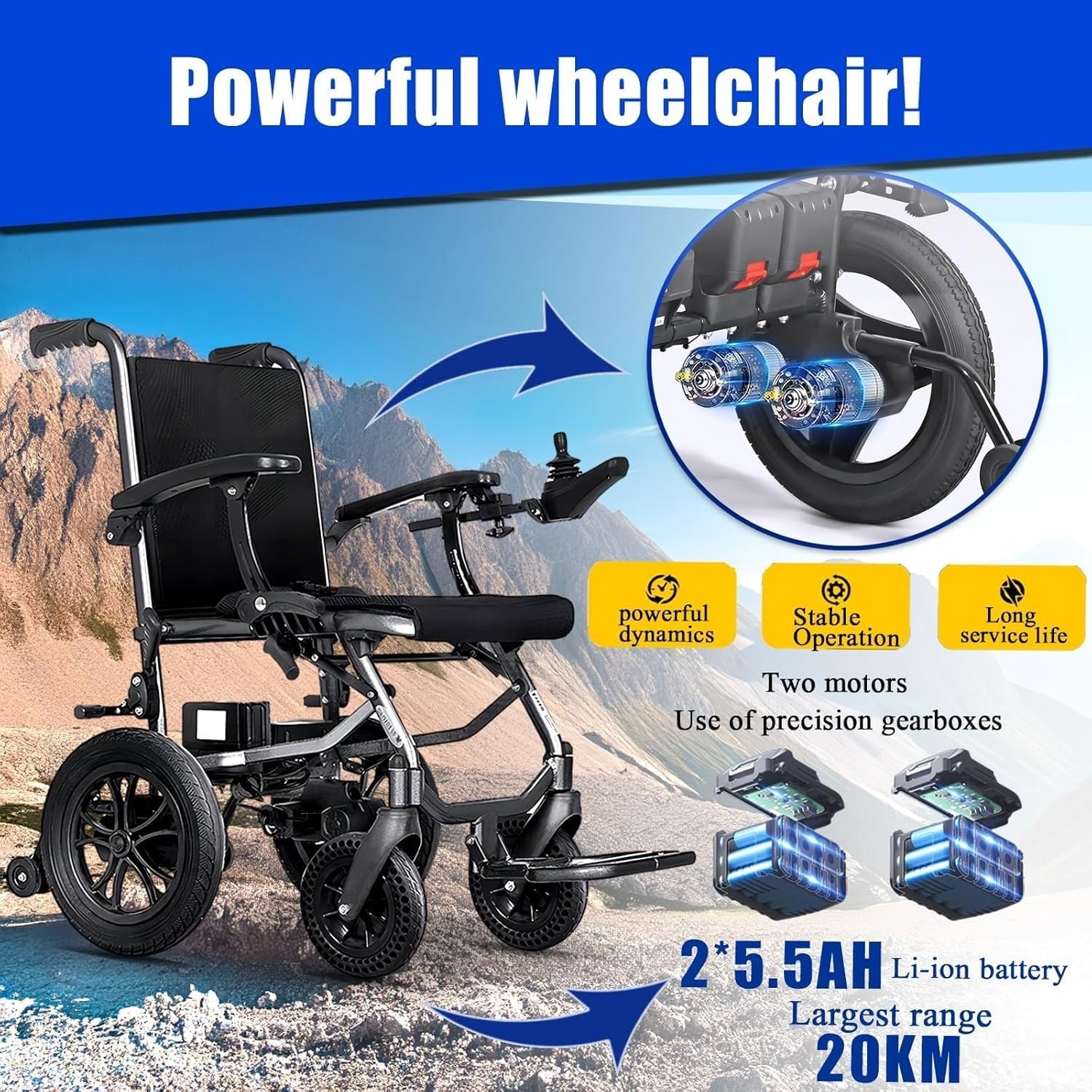Sedia A Rotelle Elettrica Super Leggera per Adulti,Sedia A Rotelle Elettrica Pieghevole,Approvata dalla Compagnia Aerea,Sedia A Rotelle Elettrica Pieghevole Intelligente Anziani Black