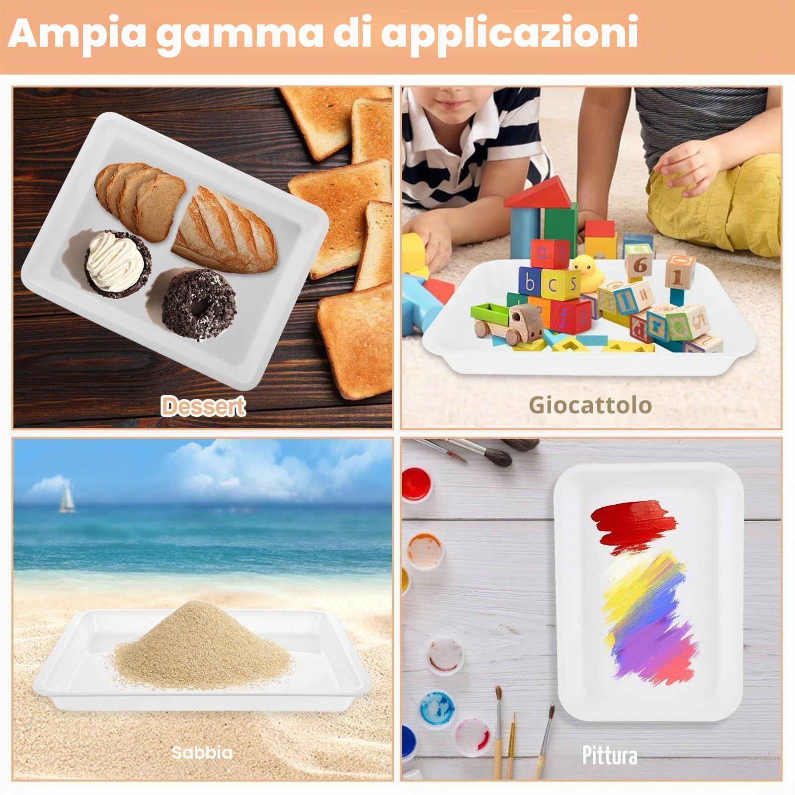 MIVIDE 15 vassoi sintetici in plastica bianca, vassoio rettangolare 34,5 x 25,3 x 3,2 cm, riutilizzabili in plastica, grande per bar, feste, cucine, bianco