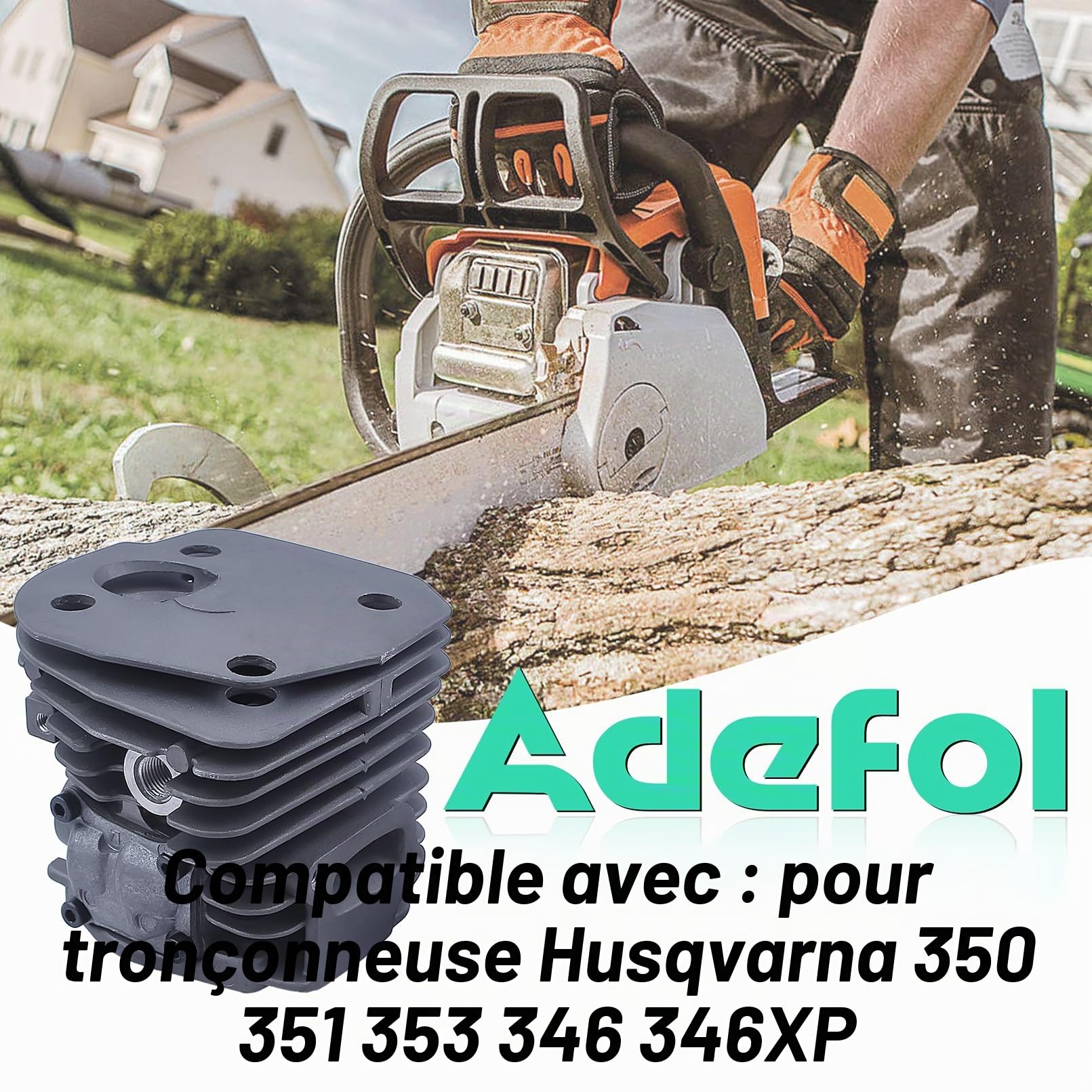 Adefol 45 mm Cylindre Piston Bougie d'allumage Kit pour Husqvarna 346XP 353 351 350 Tronçonneuse Pièces de Rechange avec Valve de décompression 537253002