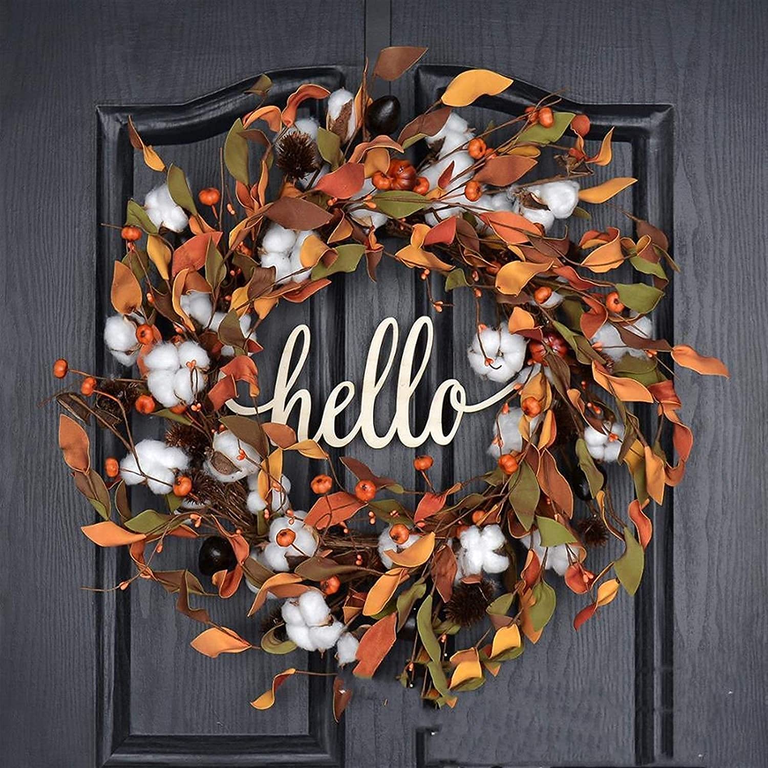 WEIGE Couronne d'automne Couronne Artificielle Couronne de noël Couronne décoration Banquet de Mariage noël Maison Boule de Coton Fleur séchée Plante