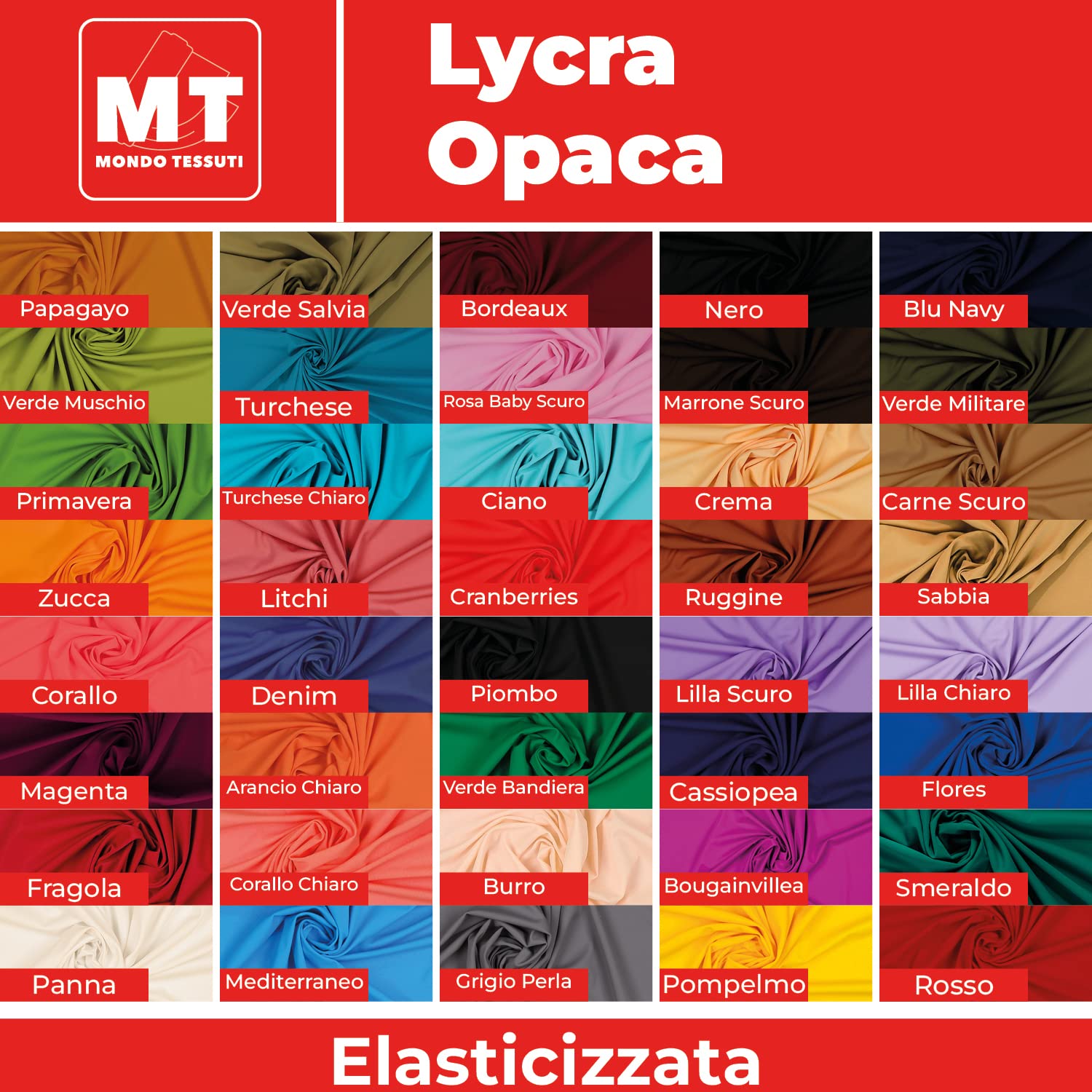 Mondo Tessuti - Tessuto in Lycra Opaca Elasticizzato per la Realizzazione di Vestiti - Morbido al Tatto - Altissima Qualità - Quantità 1 = 1 Metro Lineare Altezza Fissa 150cm (Blu Navy)