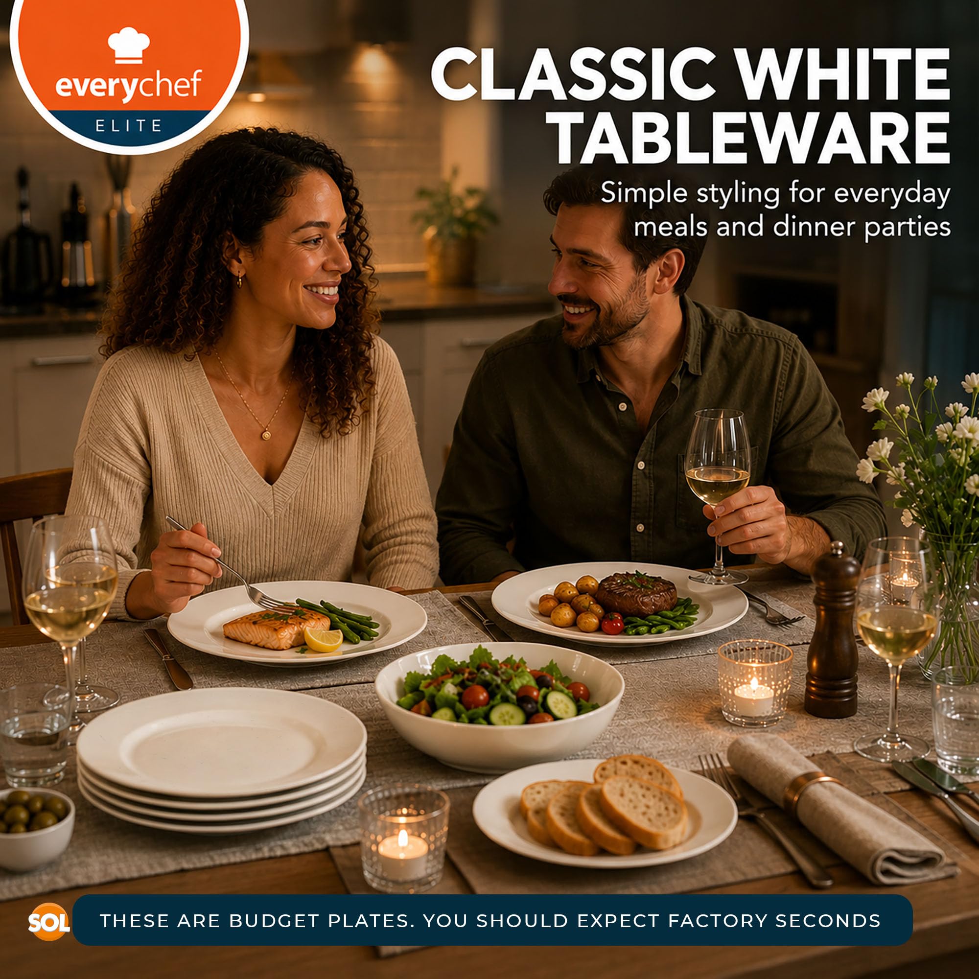 Lot de 6 assiettes en céramique blanche de 26,7 cm