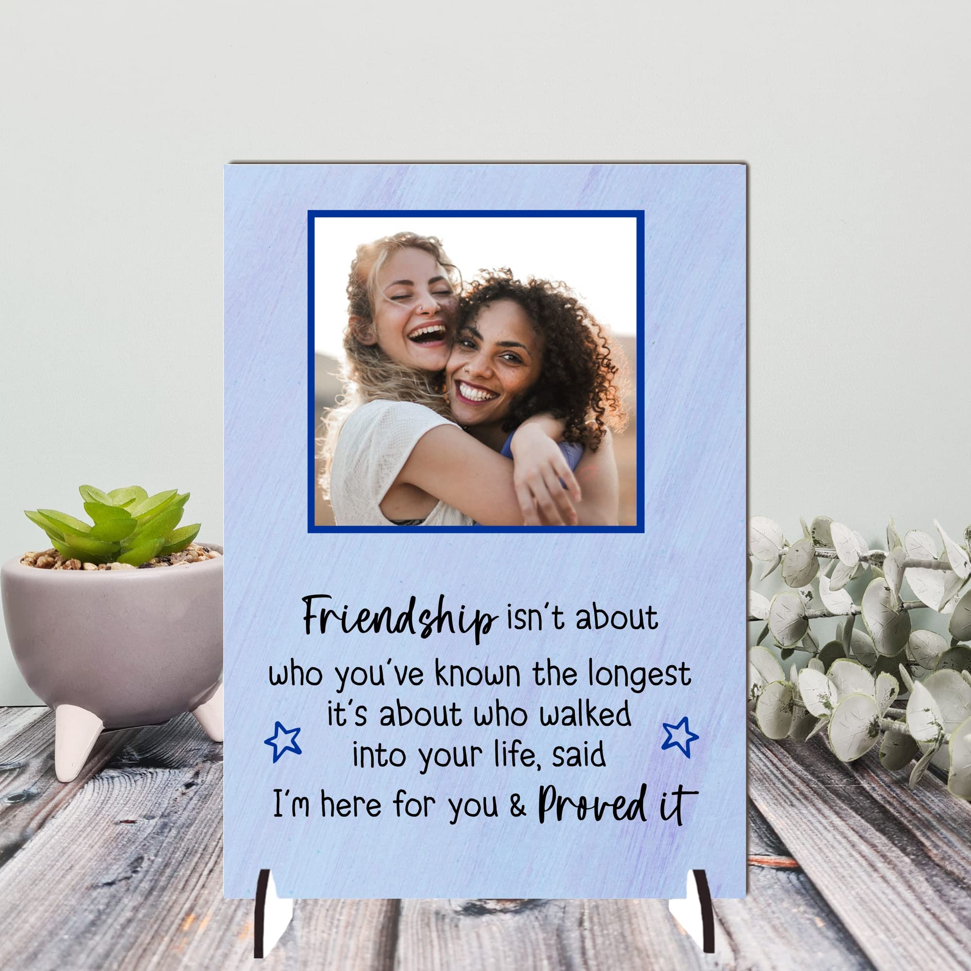 Personalised A5/A4 Friendship Plaque - Heartfelt Gift with Custom Photo - Freestanding MDF or Acrylic Plaque with Inspiring Quote (Mdf Wood A4 30cm x 21cm, Lilac)