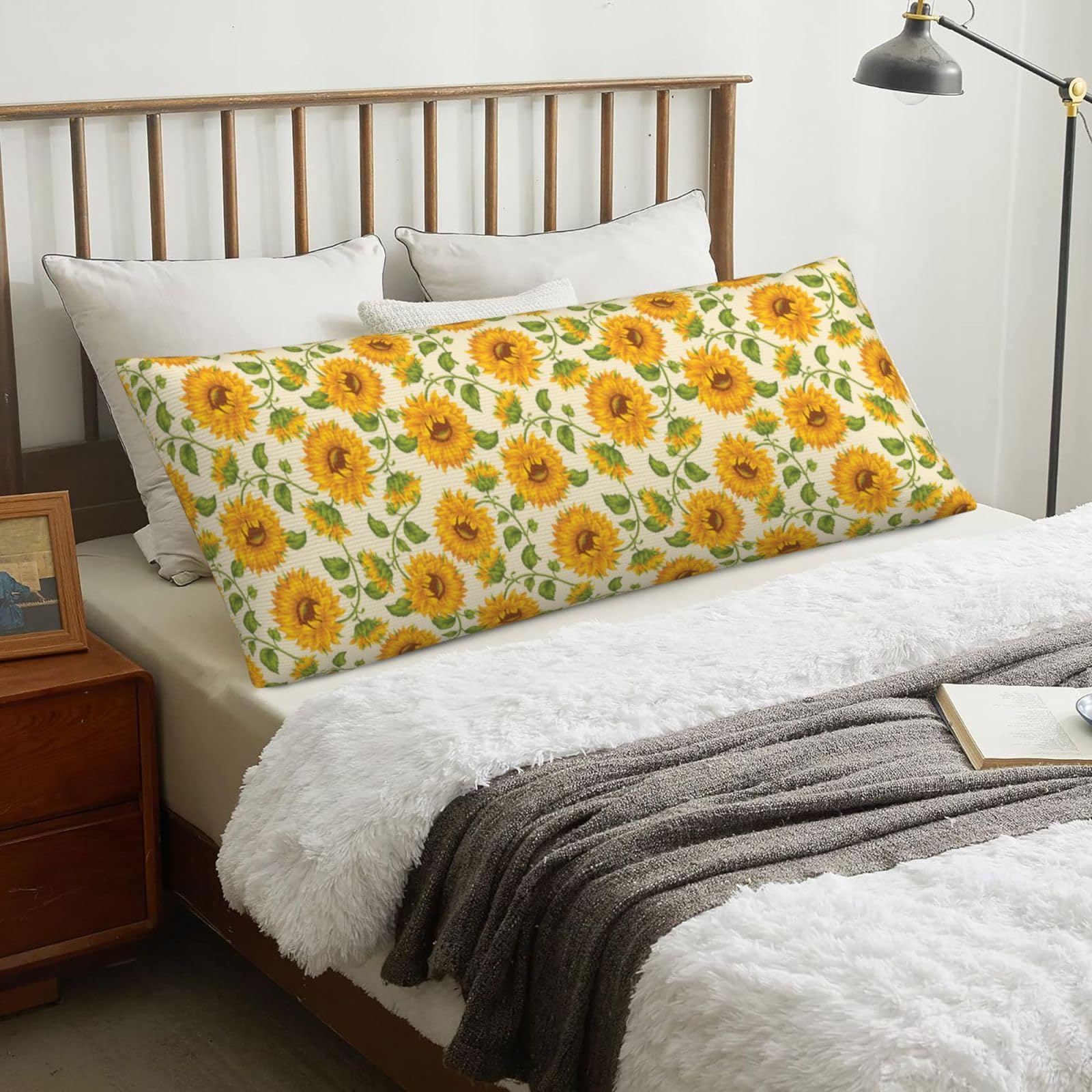 Drawn Sunflower, Body Pillow Cover with Zipper,Long Body Pillowcase 20 x 60 in