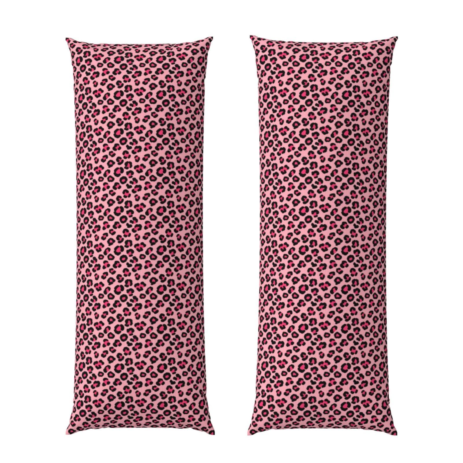 Long Pillow Cover 20x60 Cheetah Leopard Print Pink Floral, Premium Body Pillowcase with Zipper, Cozy Flannel Fabric Protector, for Men Women Couch Sofa Bed